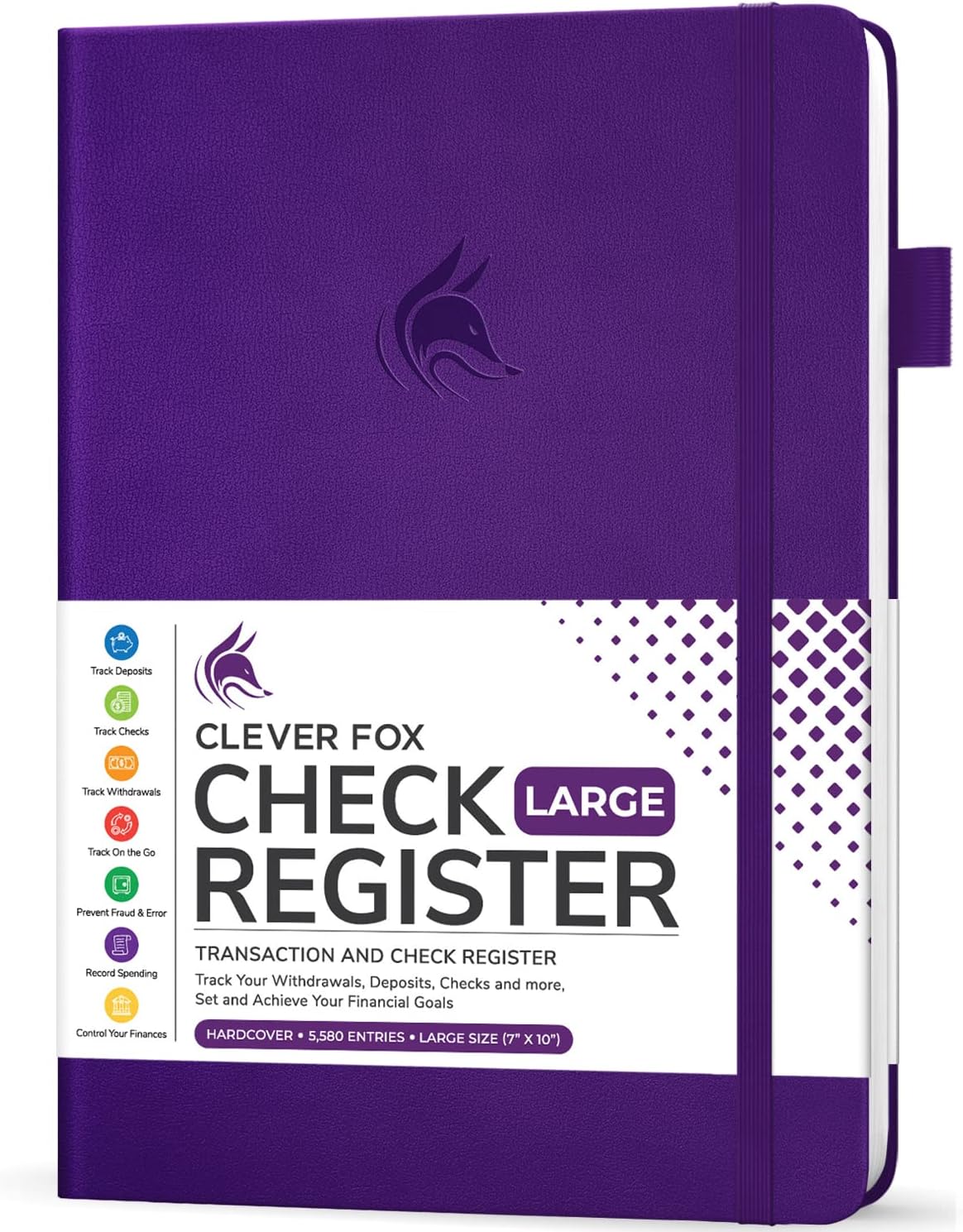 Clever Fox Check Register Book, Checkbook Ledger, 5.8x8.3 Purple