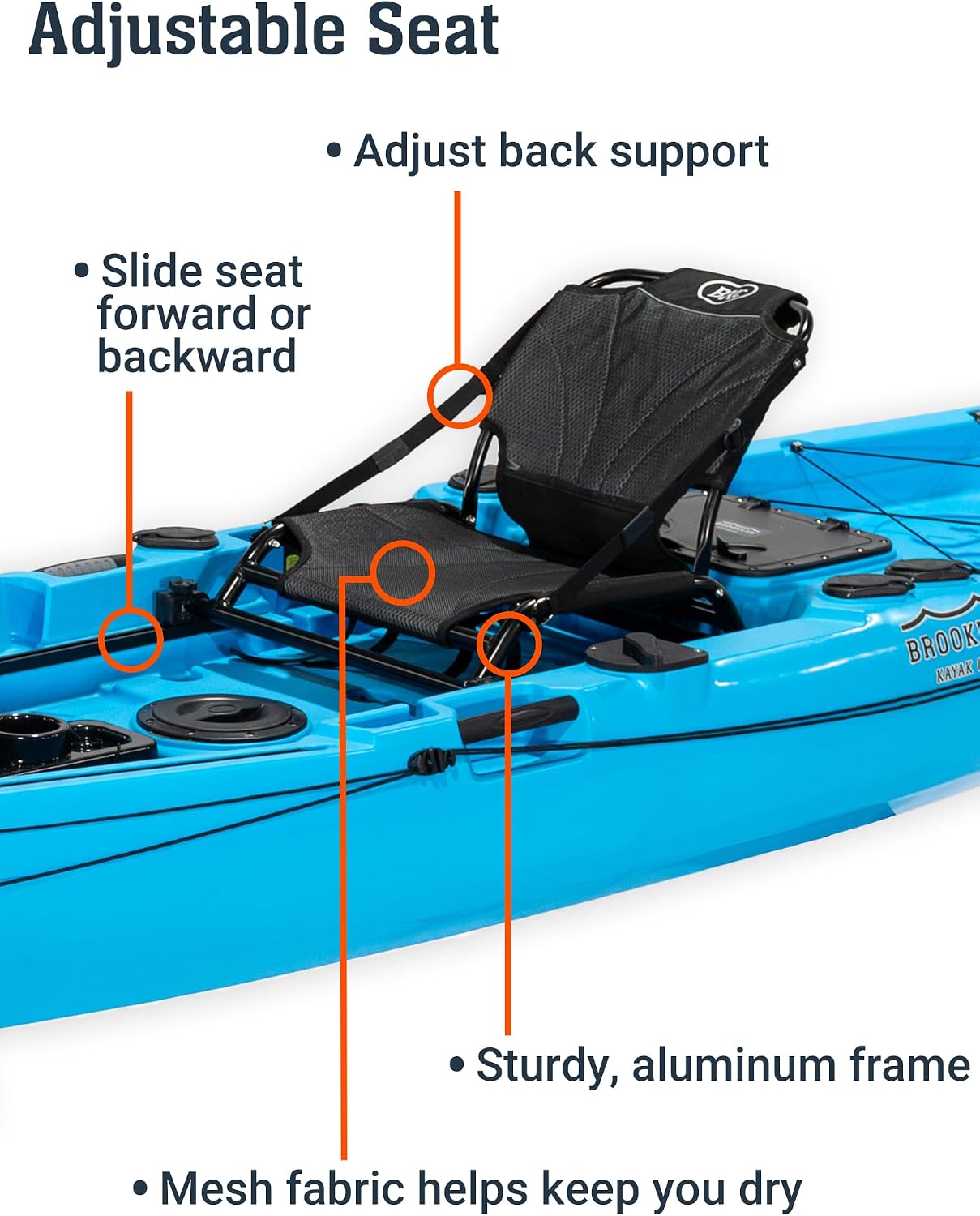 BKC Brooklyn 12.5 Pro Pedal Fishing Kayak, Propeller Drive | Hands-free propeller drive, rudder steering, 550 lb capacity, dry storage, rod holders, 12.5 ft sit-on-top hull