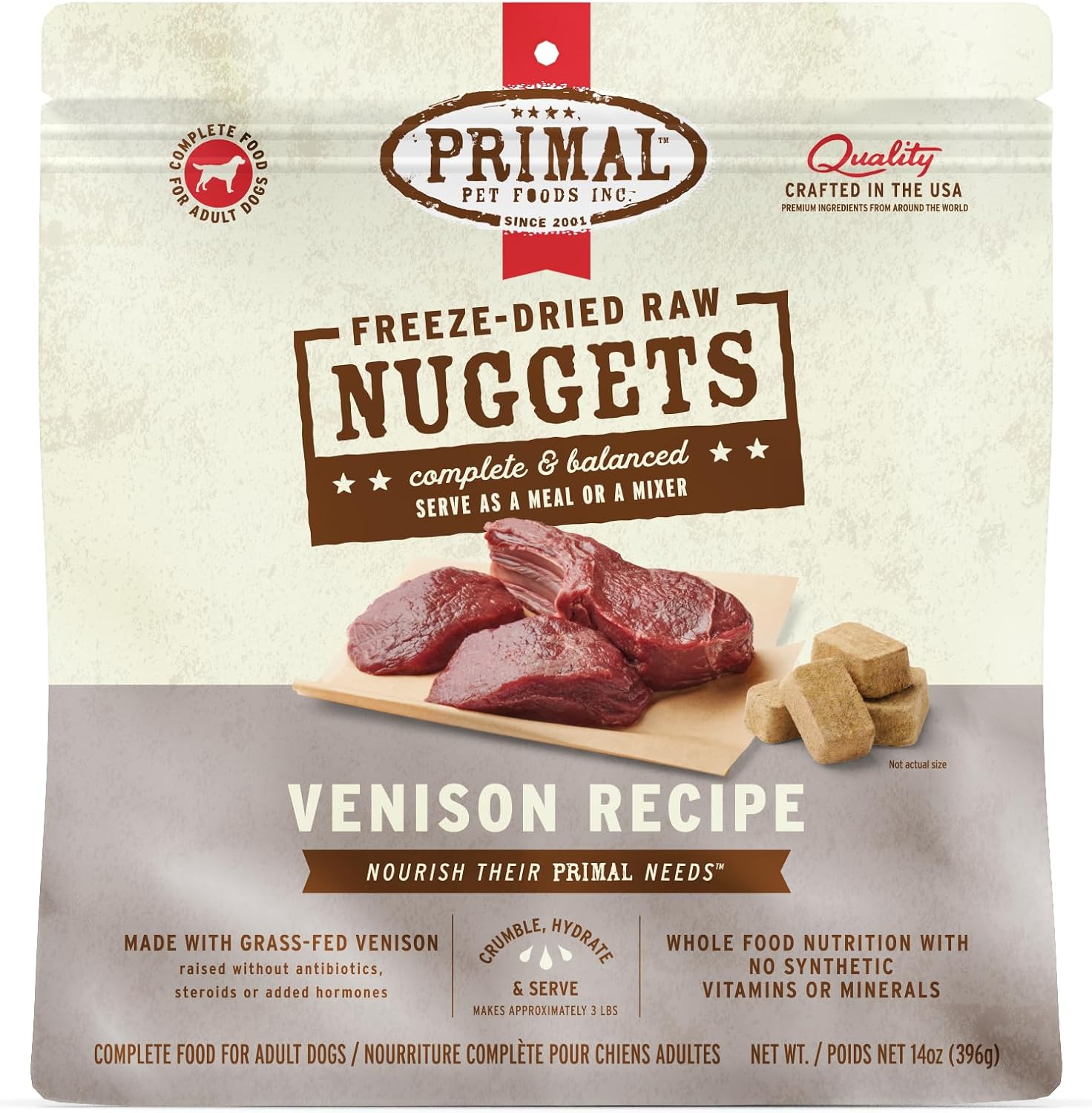 Primal Freeze Dried Raw Dog Food Nuggets, Beef, 14 oz | Complete & Balanced Nutrition, Meal, Topper or Treat, Grain-Free, High Protein, No Synthetic Vitamins & Minerals