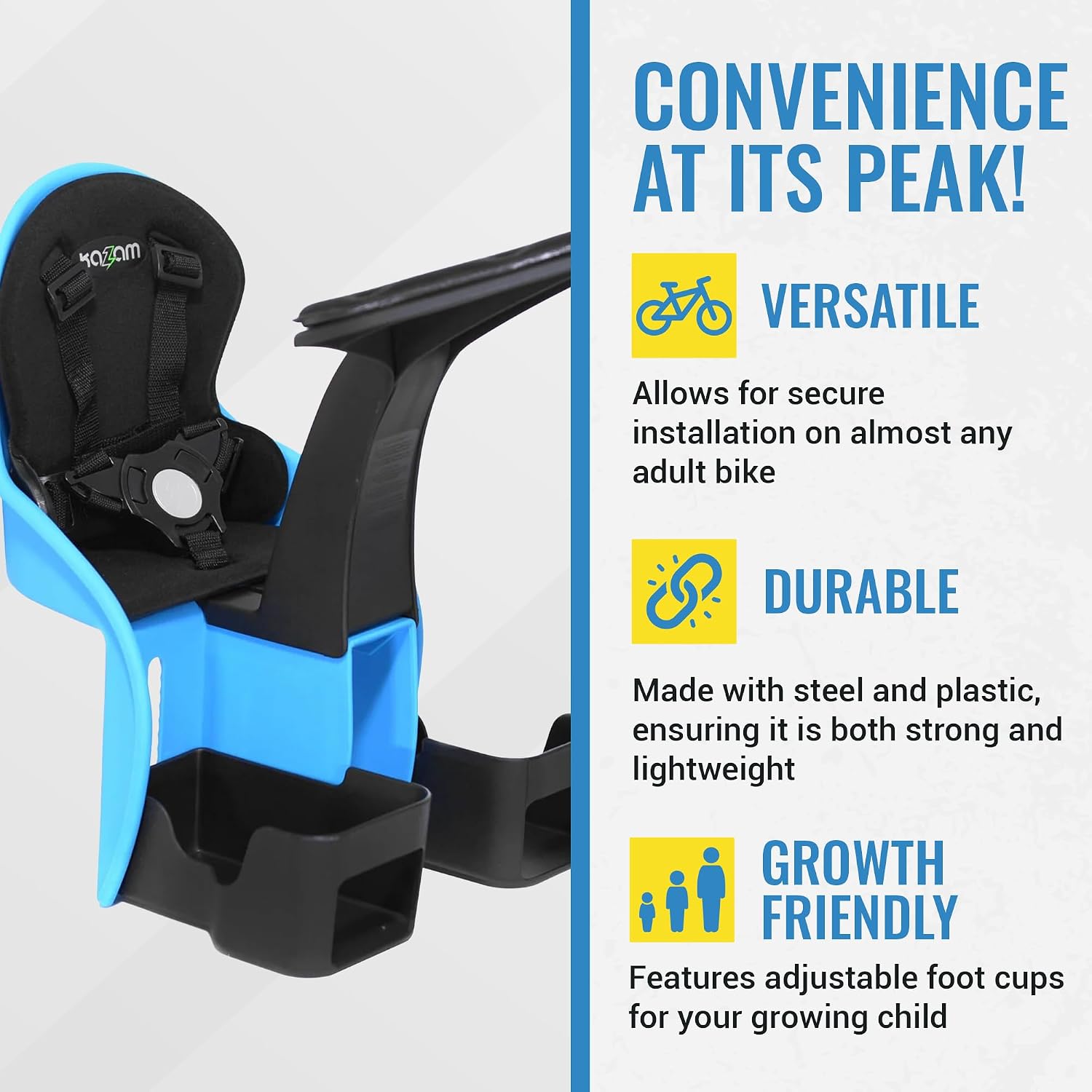 KaZAM Front-Mounted Child Bike Seat – Kangaroo & Wallaby Models with Padded Front Bumper/Dashboard