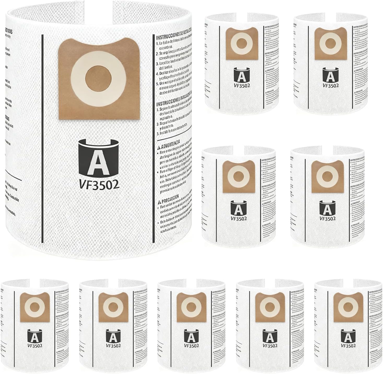 5 Pack VF3502 Replacement for Rigid Shop Vac Bags Size A, Part# 23743