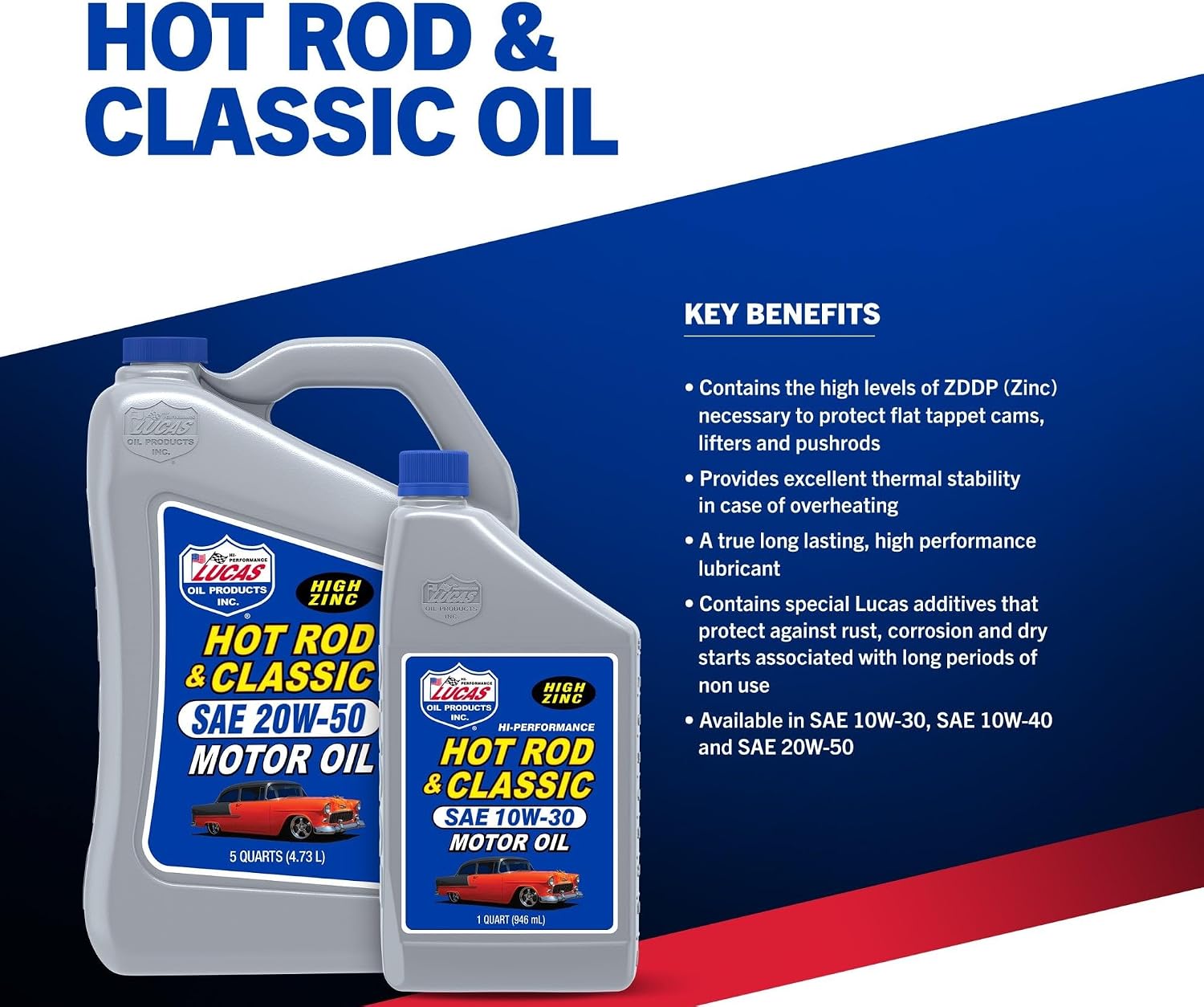 Lucas Oil 10688 Hot Rod and Classic Car SAE 10W-40 Motor Oil - 1 Quart
