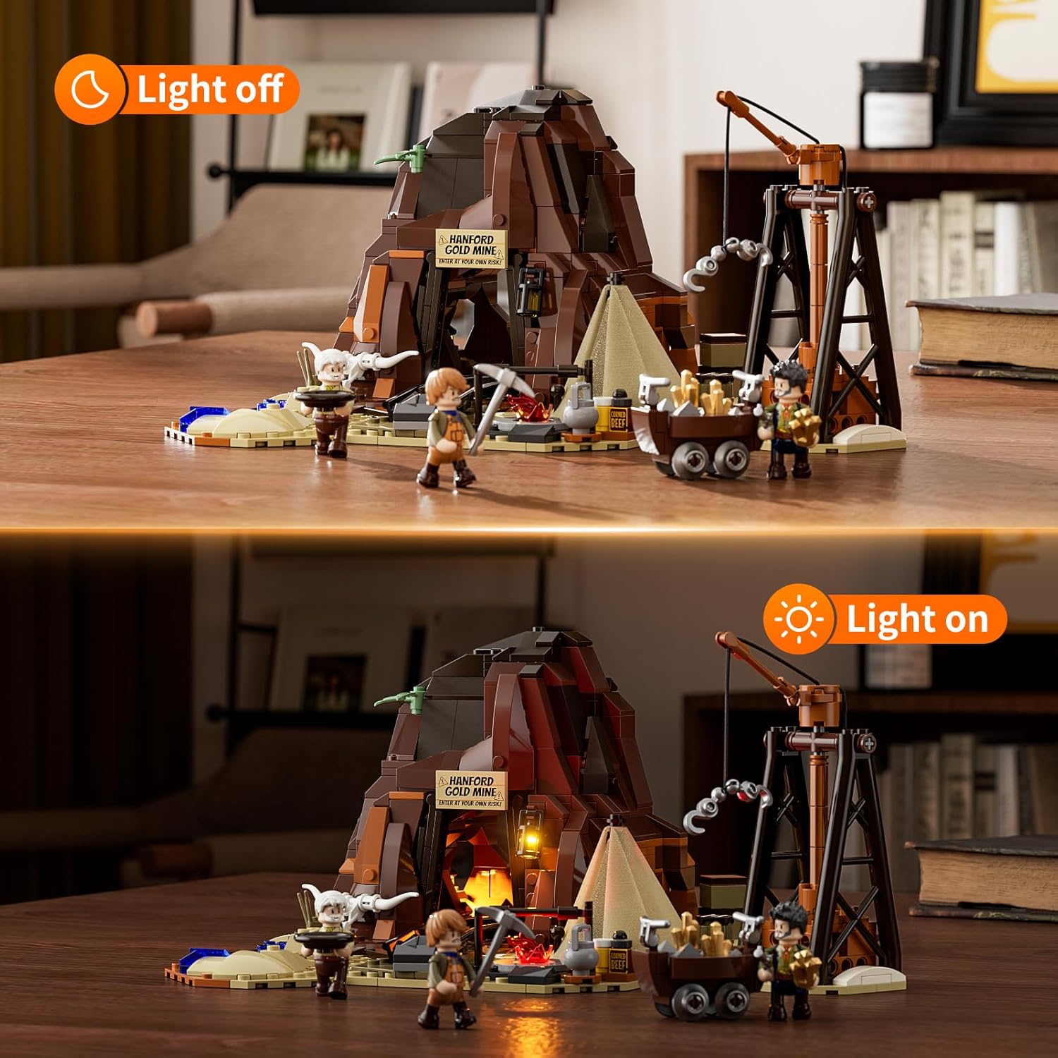 Lumibricks Wild West Gold Mine Lighting Building-Bricks Set - Western Prospector’s Dig Entrance 658 Pcs Mining Playset for Adults and West Lovers