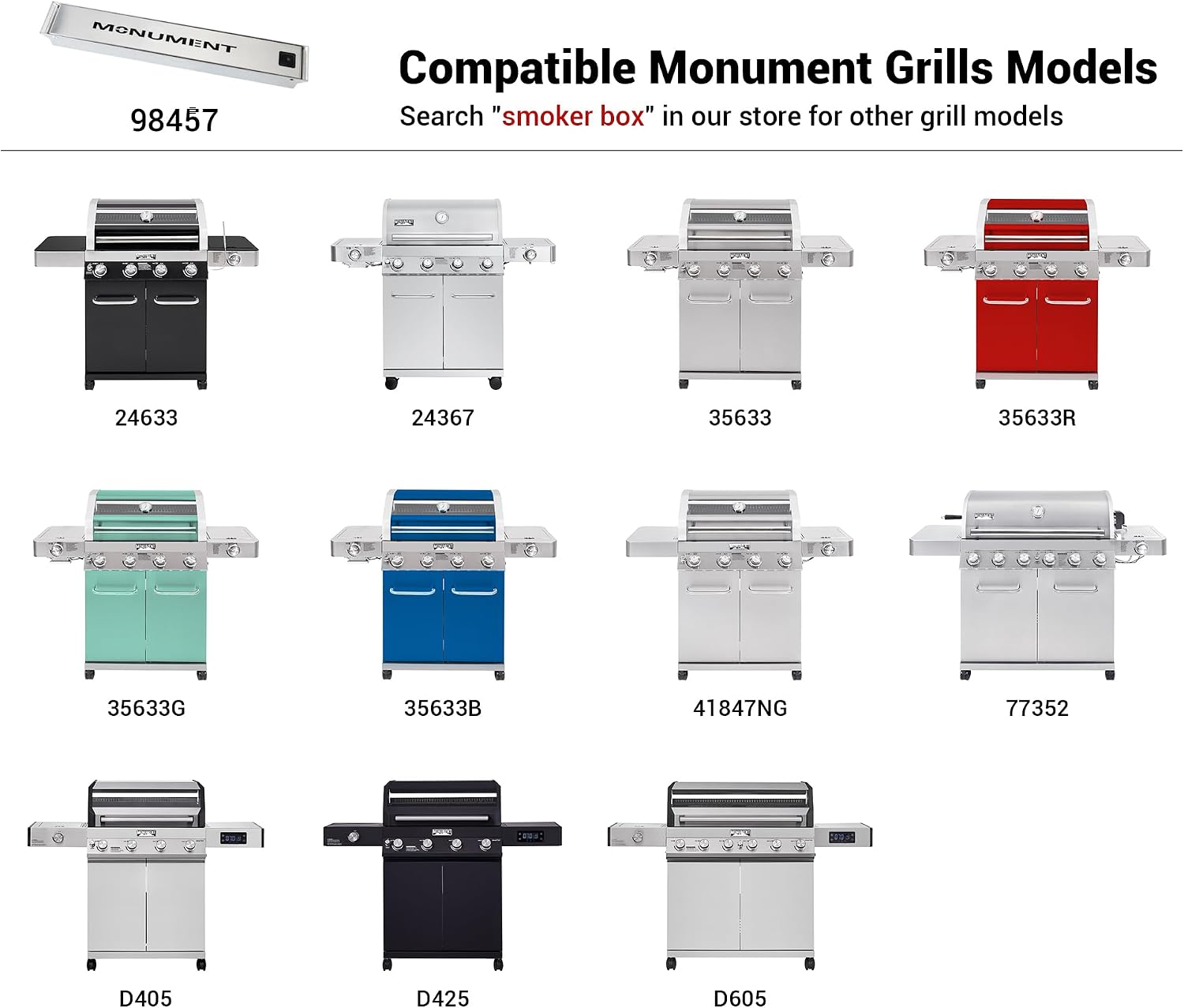 Monument Grills 98457 Stainless Steel Smoke Box for Grill Models Denali 405, Denali 425, Denali 605, 24633, 24367, 35633, 41847NG, 77352