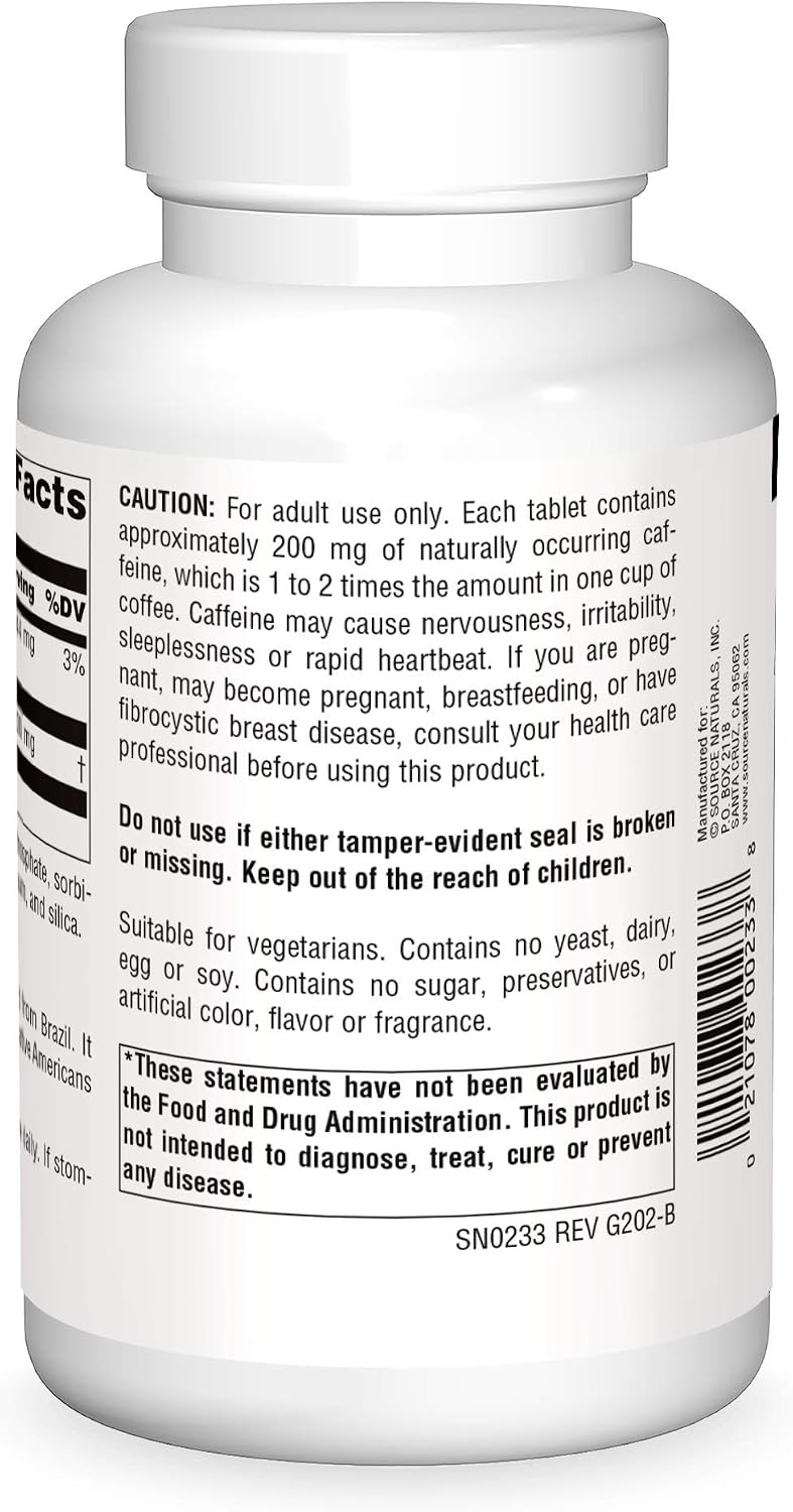 Source Naturals Guarana Energizer 900 mg Caffiene and Energy - 200 Tablets