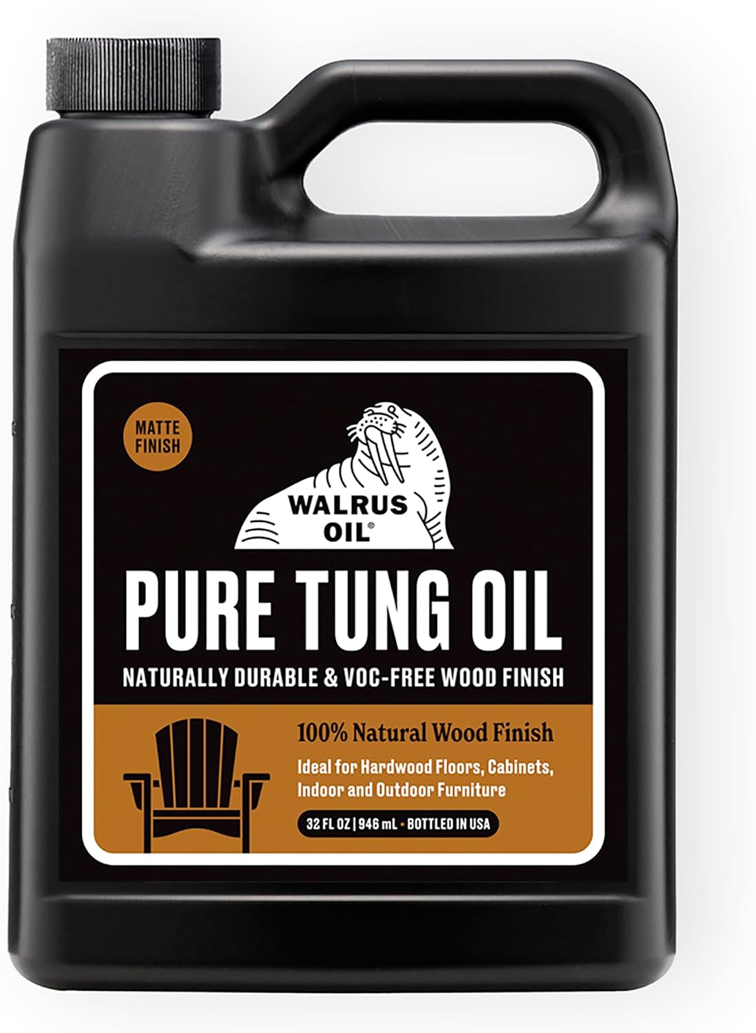 Walrus Oil - 100% Pure Tung Oil, Wood Finish for Any Woodworking Project, Natural, Vegan, Food-Safe. 32oz Jug