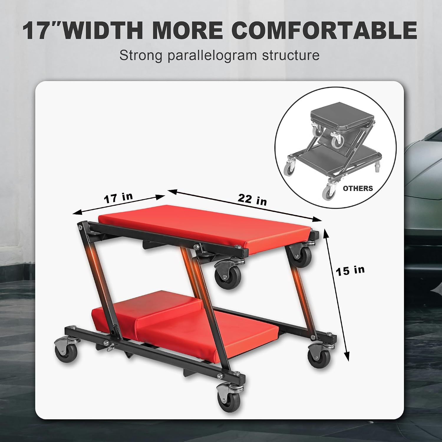 BIG RED 36" Rolling Garage Creeper, Shop Creeper Blow Molded Plastic Mechanic Cart with Padded Headrest with 4 Casters,350 LBS, Black,TR6240-P Torin