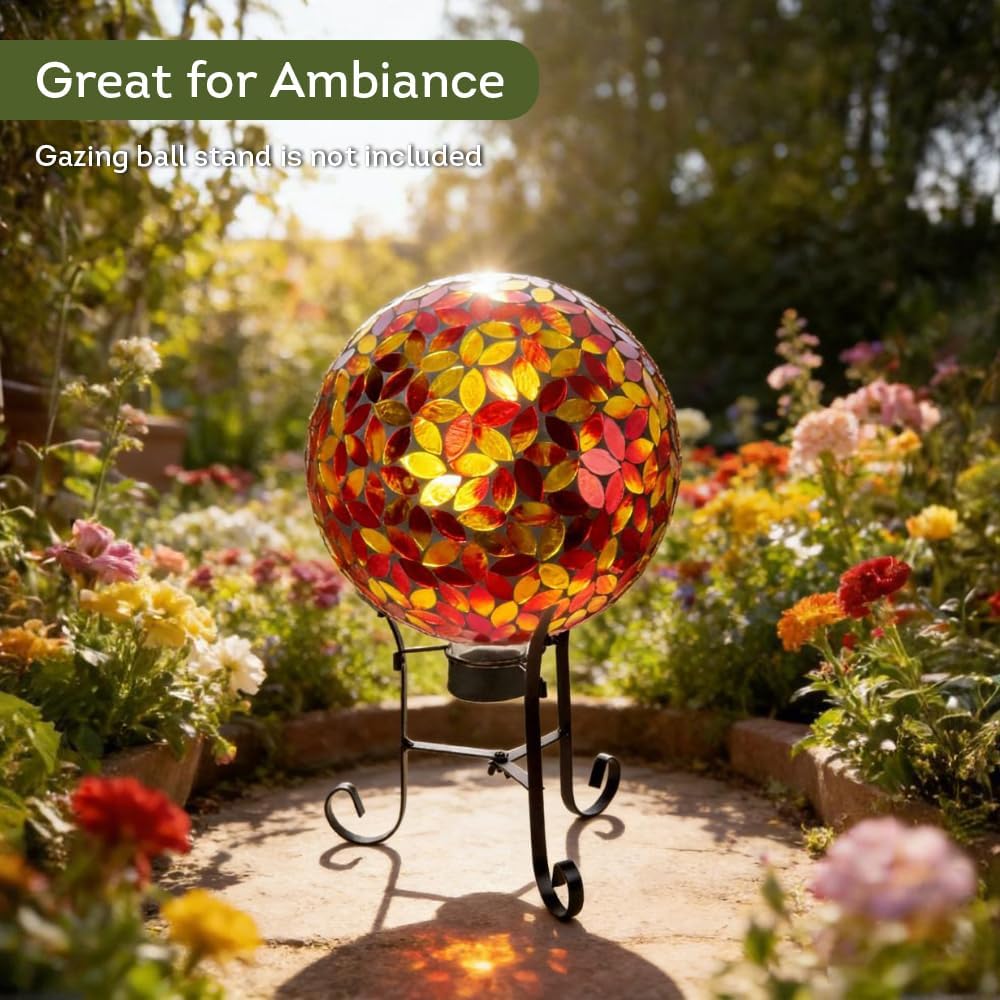 Lily's Home Colorful Mosaic Glass Gazing Ball, Designed with a Stunning Holographic Petal Mosaic Pattern to Bring Color and Reflection to Any Home and Garden, Red and Gold (10" Diameter)