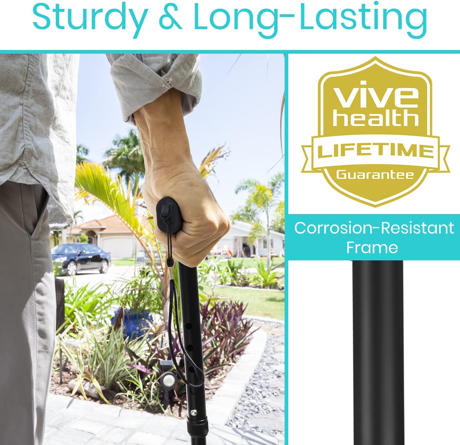 Vive Folding Cane - Foldable Walking Cane for Men, Women - Fold-up, Collapsible, Lightweight, Adjustable, Portable Hand Walking Stick - Balancing Mobility Aid - Sleek, Comfortable | Lightweight, Adjustable, Portable Hand Stick Balancing Mobility Aid Slee…