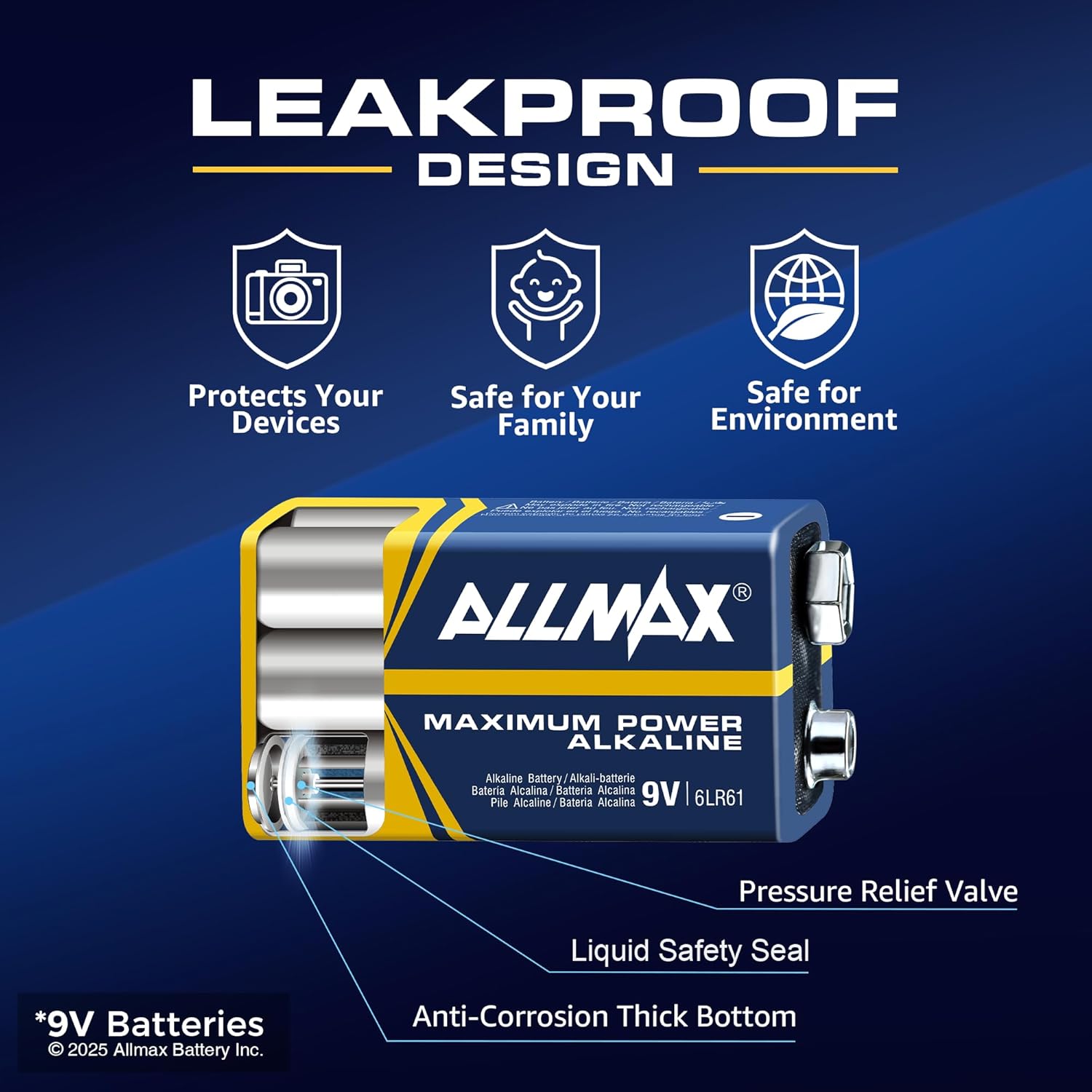 Allmax 9V Maximum Power Alkaline Batteries (48 Count) – 9 Volt