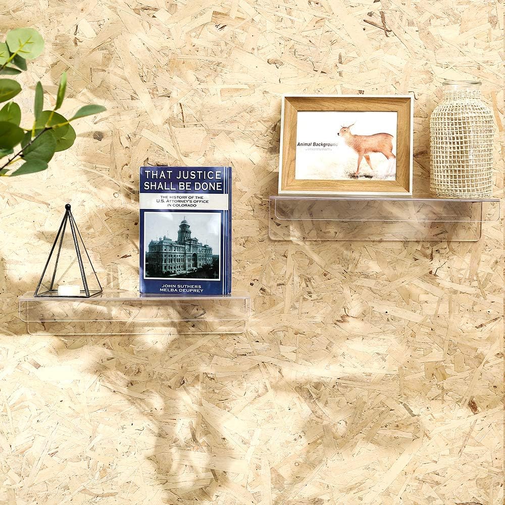 CY craft Clear Acrylic Floating Shelves Display Ledge, 5 MM Thick Wall Mounted Storage Shelf for Kitchen/Bathroom/Office