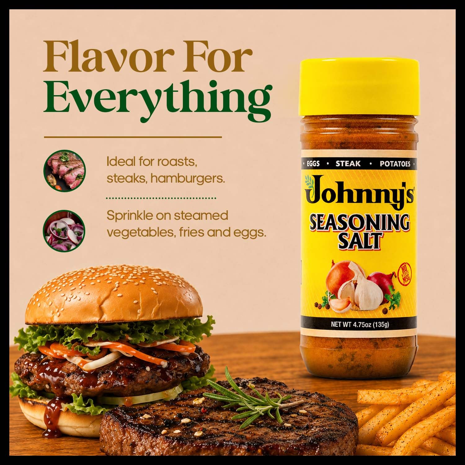 Johnny's - Seasoning Salt - 4.75 oz | Classic All-Purpose Seasoning, Great For Meats, Vegetables, Fries, Soups, Grilling, Roasting & Everyday Cooking