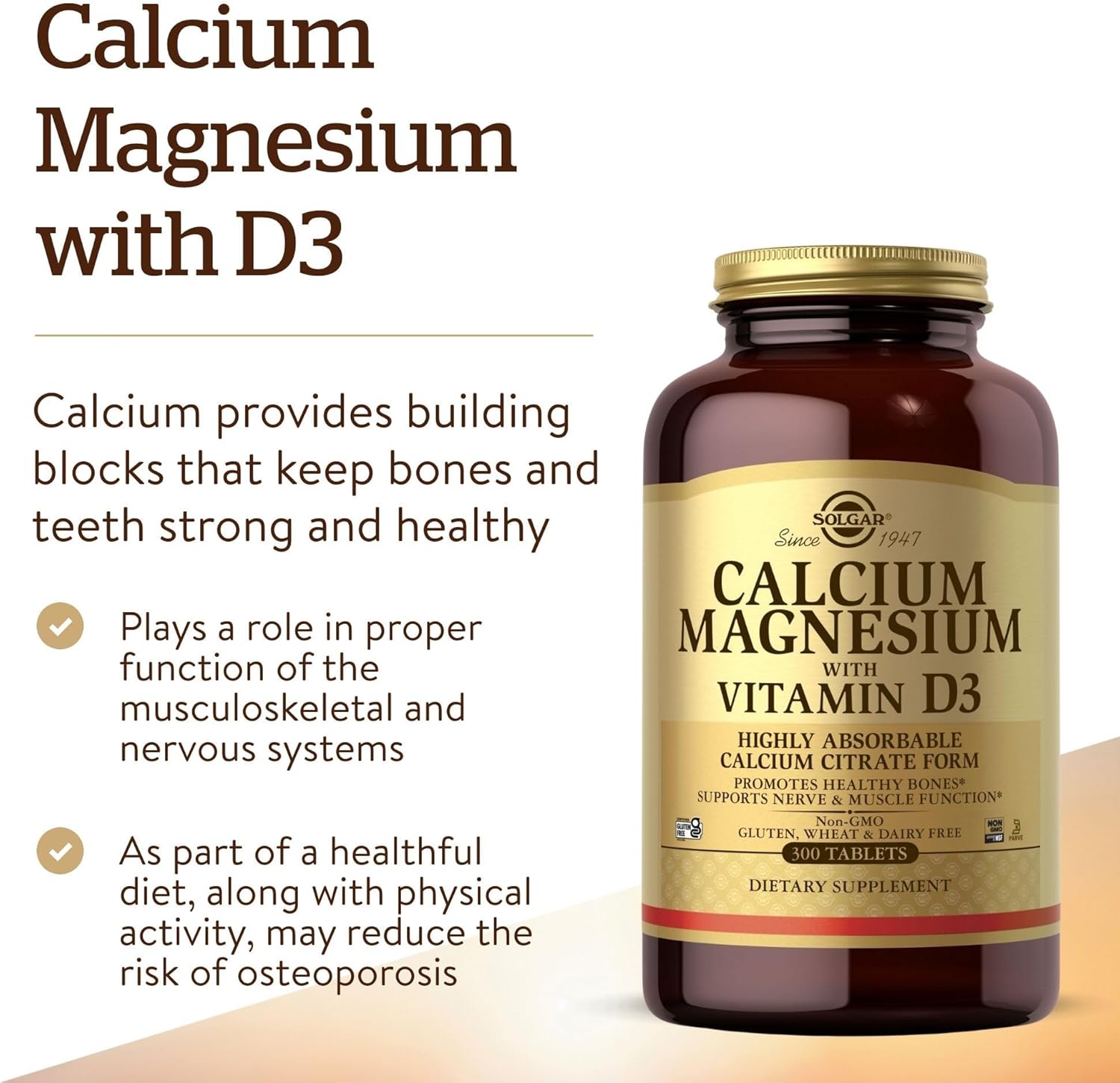 Solgar Calcium Magnesium with Vitamin D3, 300 Tablets | Promotes Healthy Bones, Supports Nerve & Muscle Function, Highly Absorbable Form