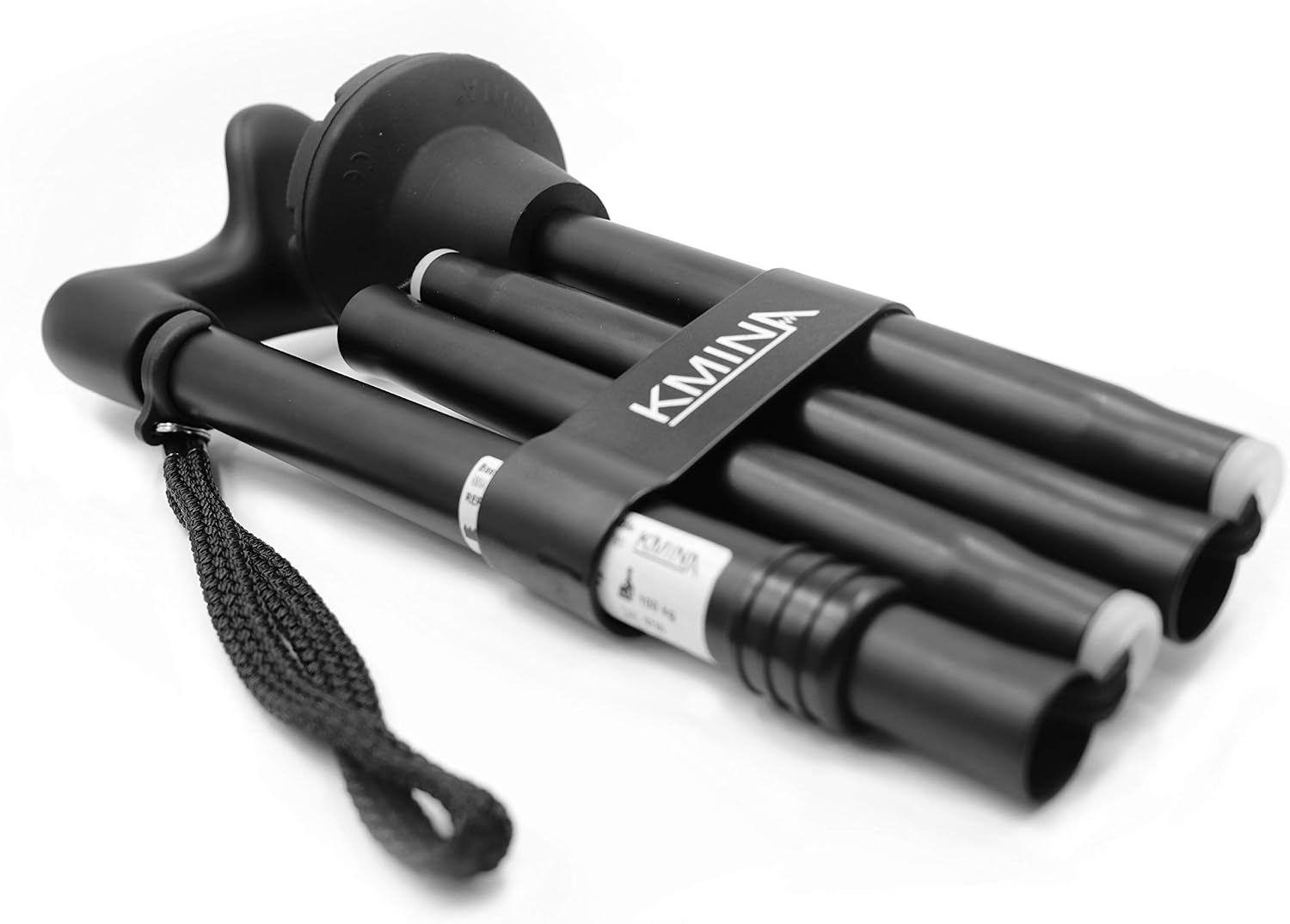 KMINA Folding Walking Cane for Women and Men, Palm Grip, Right Hand, Black