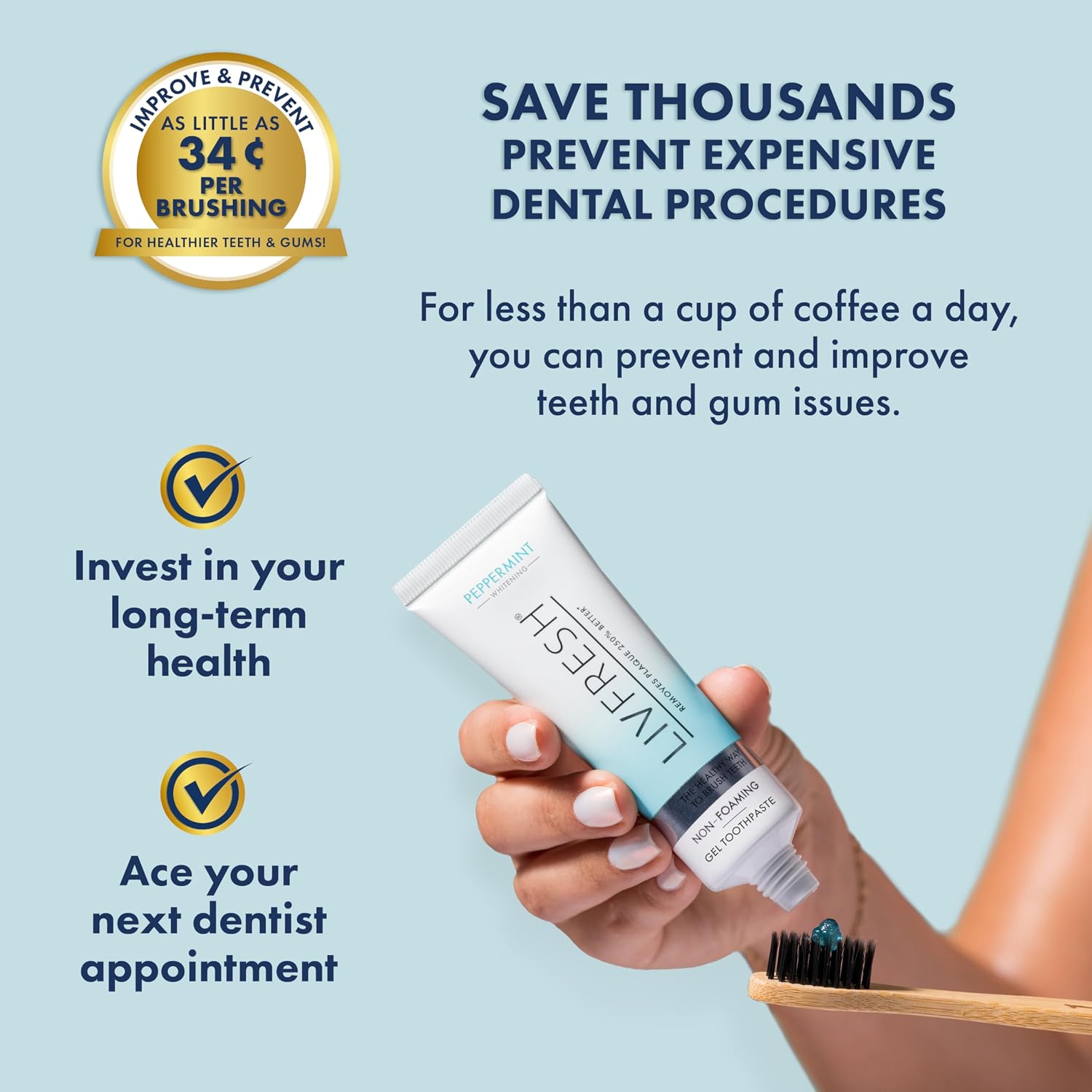 LIVFRESH Toothpaste Gel, Clinically Proven to Remove Plaque 250% Better, Improves Gum Health 190% Better, Prevents & Reduces Tartar, Freshens Breath, SLS Free Dental Gel, Wintergreen