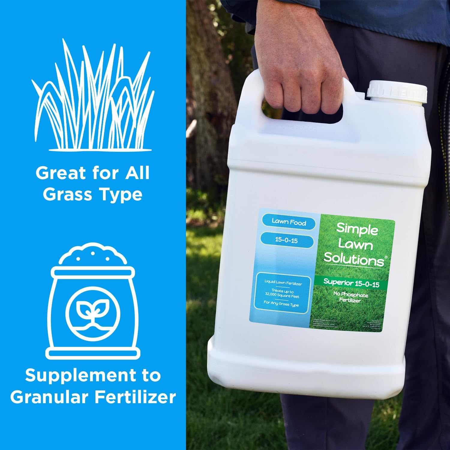 Superior 15-0-15 Liquid Lawn Fertilizer - Lawn Food for Growth & Green - Nitrogen, Potassium, Humic, Fish & Seaweed - Any Grass Type- Simple Lawn Solutions - All Season- Attached Sprayer (32 Ounce)