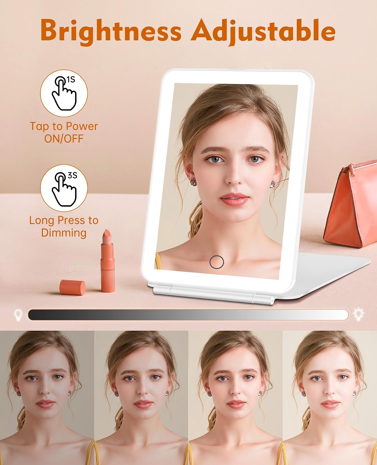 FUNTOUCH Rechargeable Travel Makeup Mirror with 72 Led Lights
