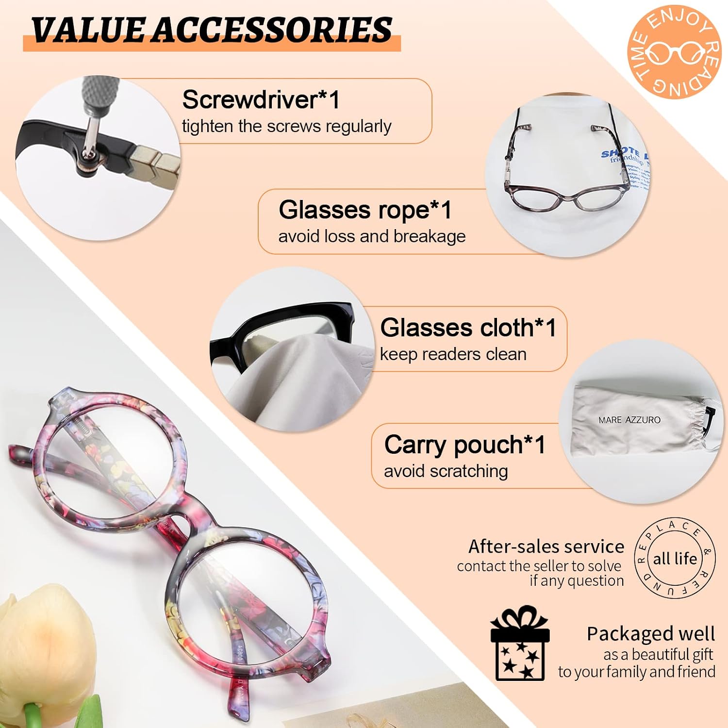 MARE AZZURO Round Reading Glasses 2.5 Women Stylish Readers 0 1.00 1.25 1.50 1.75 2.00 2.25 2.50 2.75 3.00 3.50 4.00 5.00 6.00 (Black 250)