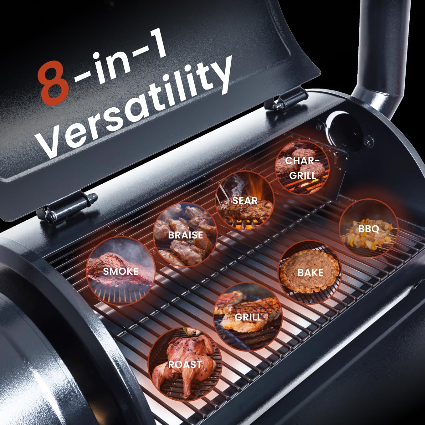 Z GRILLS Wood Pellet Smoker Grill, 8 in 1 BBQ Grill with Auto Temperature Control, 697 sq in Cooking Area for Backyard, Patio and Outdoor Cooking, 7002E, Sliver
