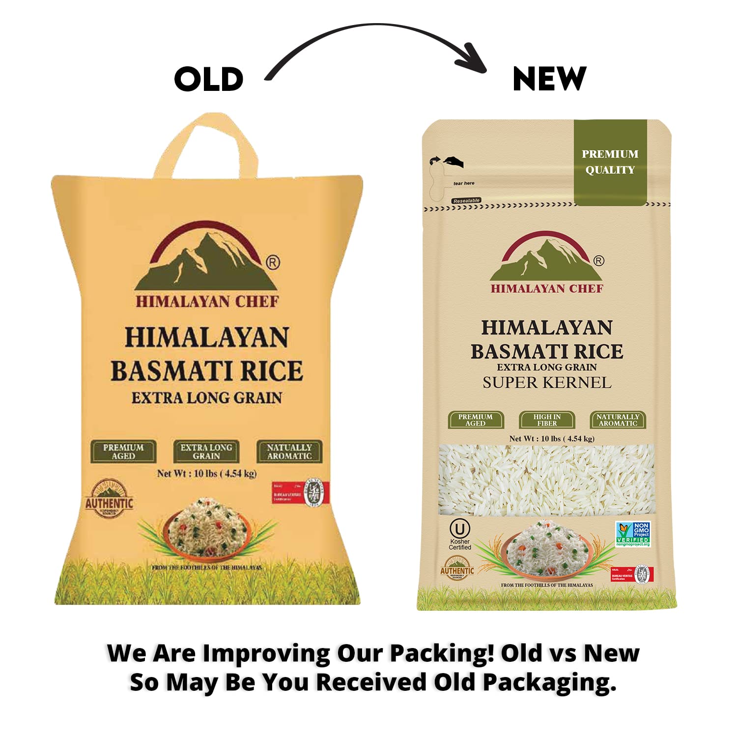 Himalayan Chef Basmati Rice,Extra Long Grain Rice Fluffy Quick Cooking Aromatic - 10 lbs.(Packaging May Vary)