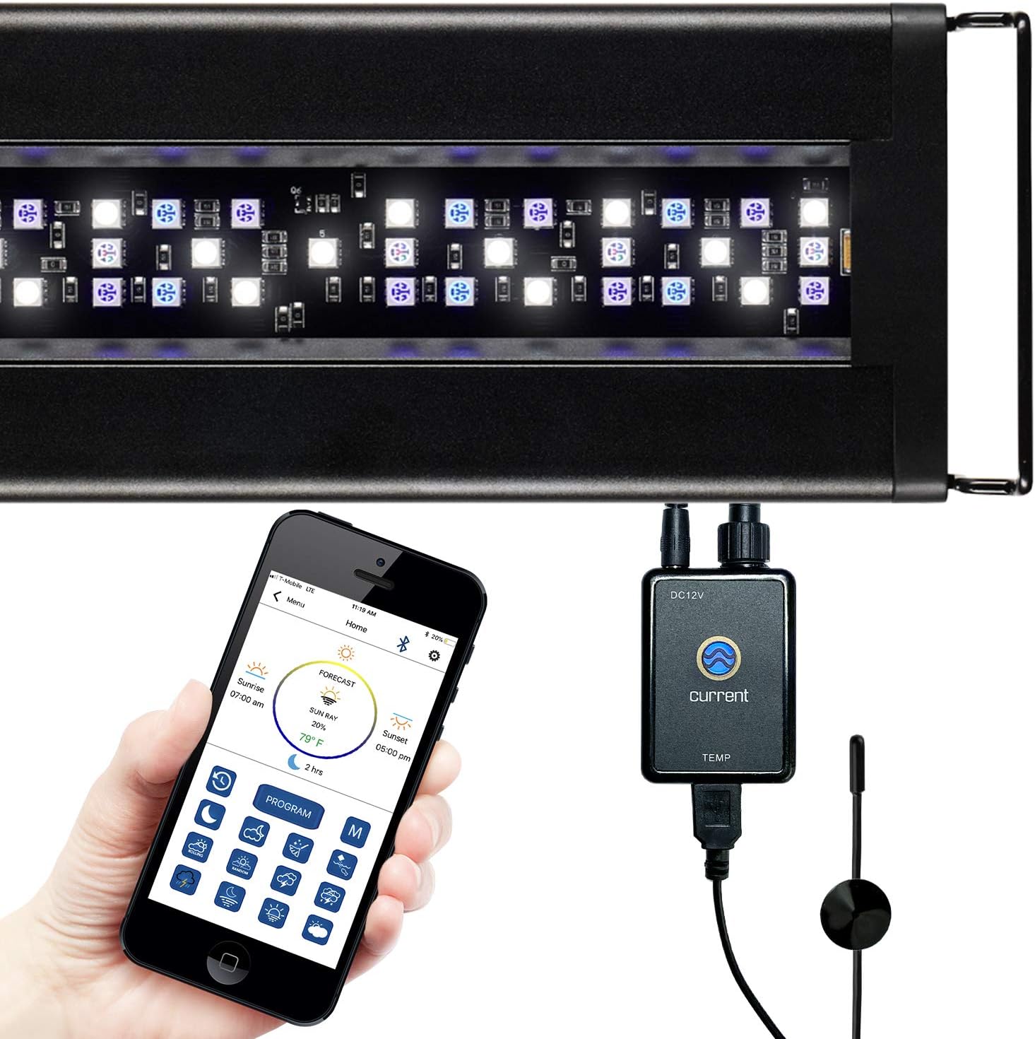 Current USA 24-36" Inch Orbit Marine LED Saltwater Reef Marine Aquarium Light | 24 Hour IR Lighting & eFlux Wave Pump Control | Adjustable Color Spectrum for Fish Tank (4101)