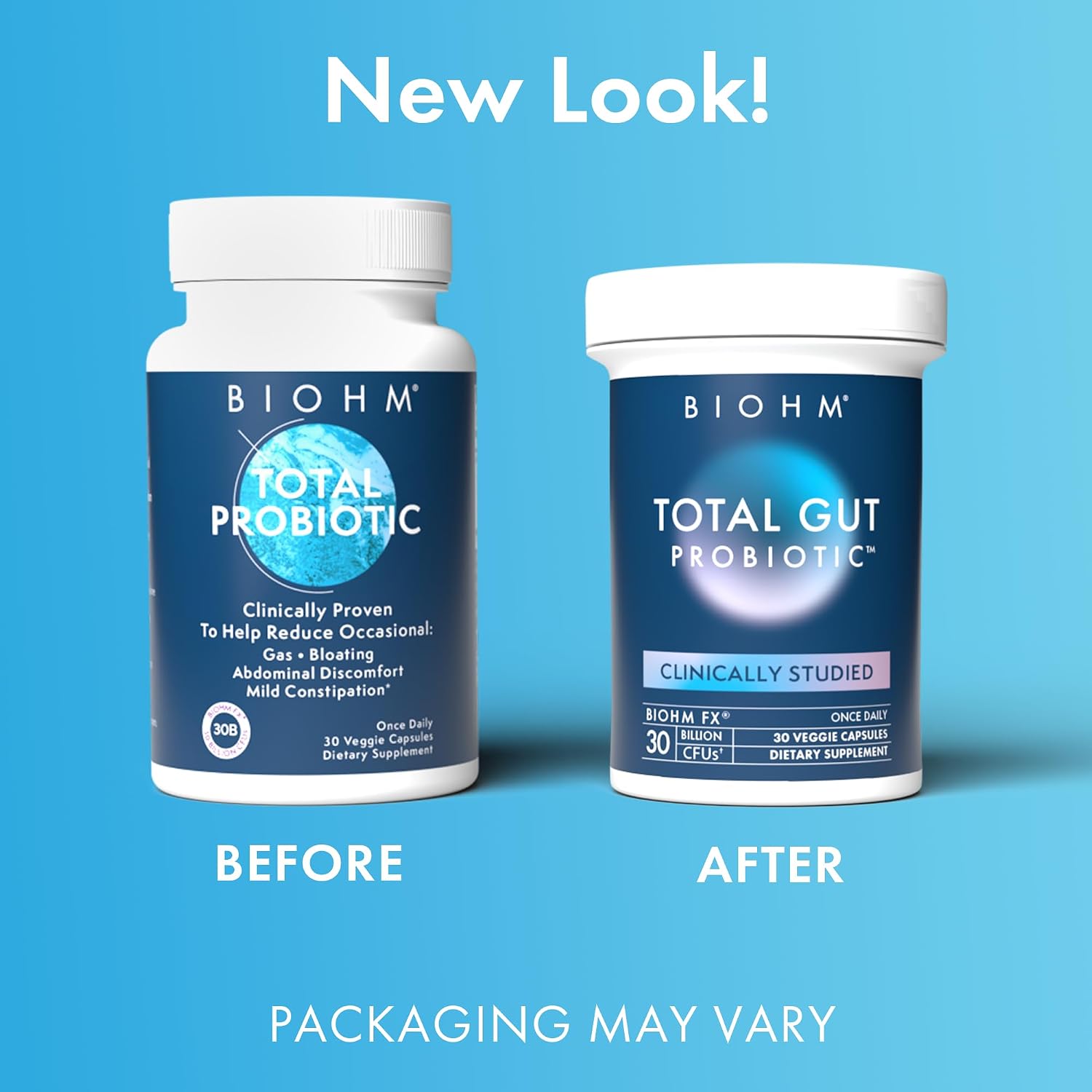 BIOHM Total Probiotic, 30 Billion CFU Daily Probiotics for Women & Men (30 Count) Helps Reduce Occasional Gas & Bloating