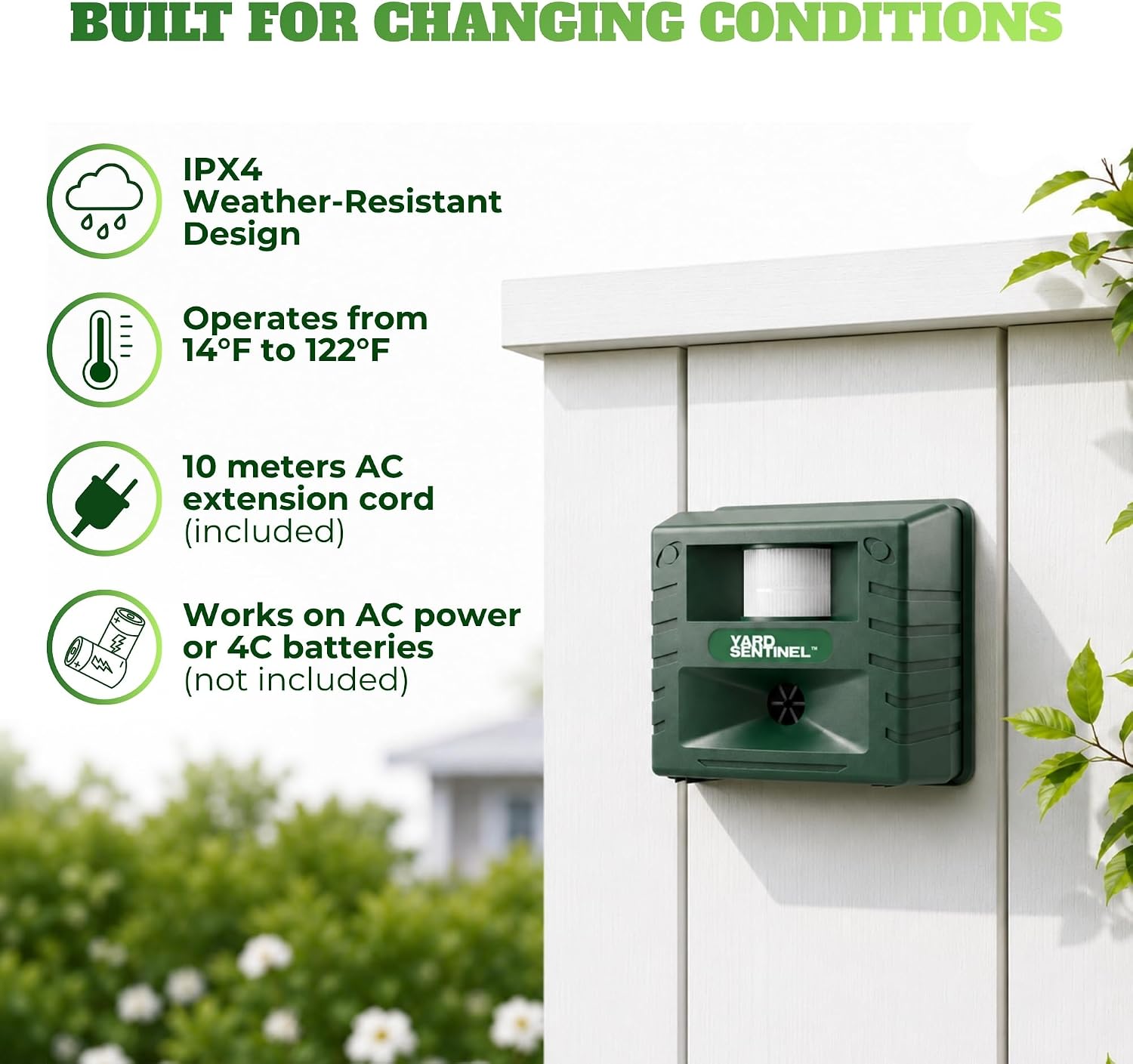 ASPECTEK Yard Sentinel Ultrasonic Animal Repeller with Strobe Light, 3 Mode Protection, Motion Sensor, Deterrent for Deer, Raccoons, Squirrels and Opossums AC and Battery Powered - 1 Pack