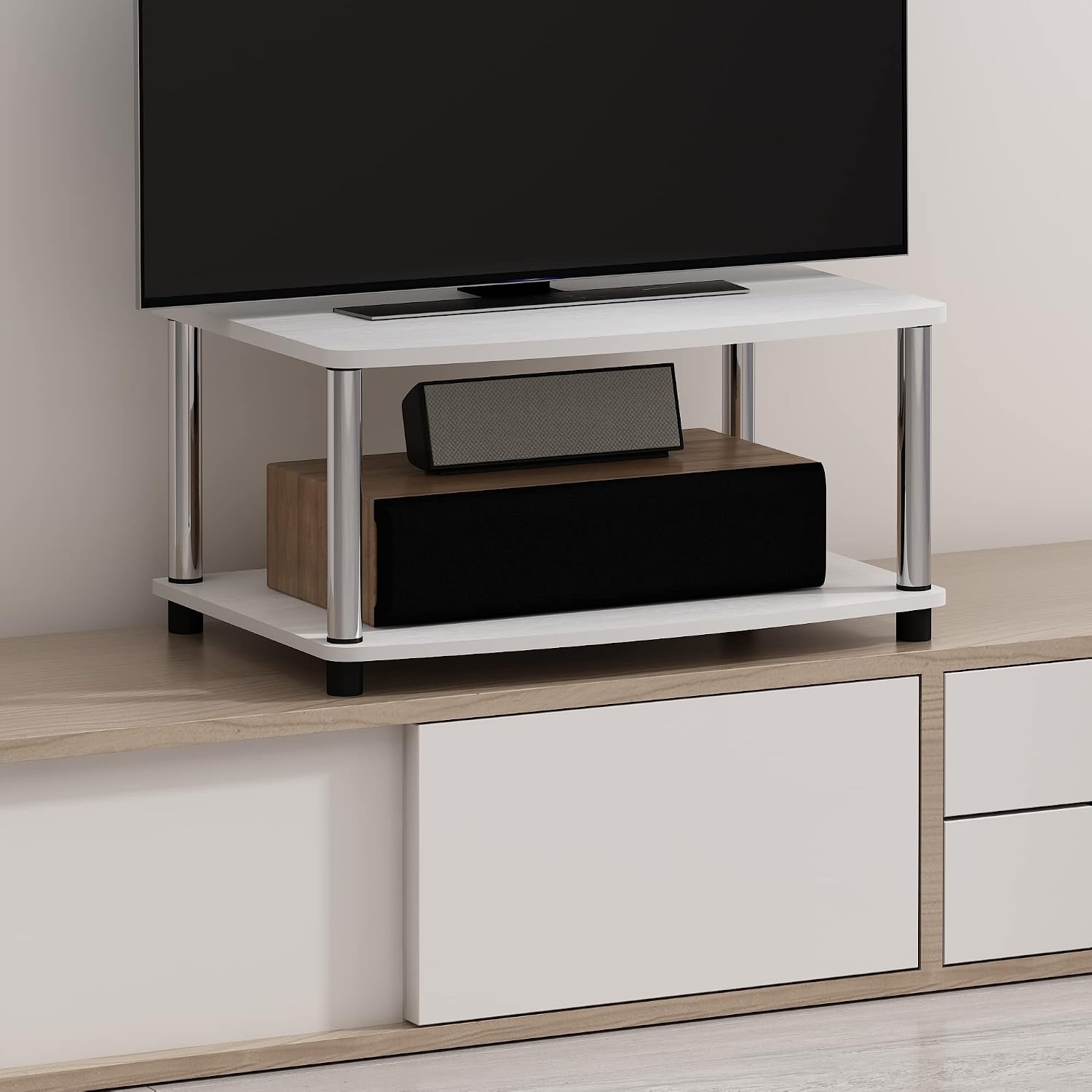 Furinno Turn-S-Tube No Tools 3-Tier Entertainment TV Stands, Dark Cherry and Black