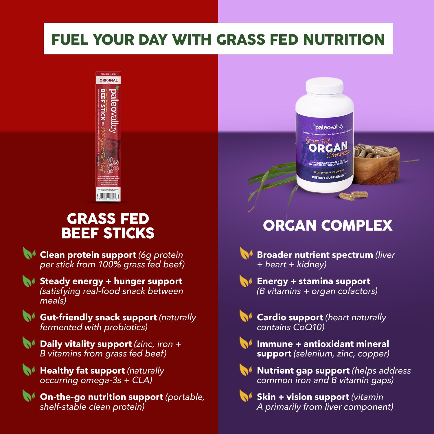 Paleovalley 100% Grass Fed Beef Sticks, Protein Snacks, Original | 10 Count, Individually Wrapped, Naturally Fermented, Gluten Free, Keto and Paleo, Made With Simple Ingredients, 6g Protein
