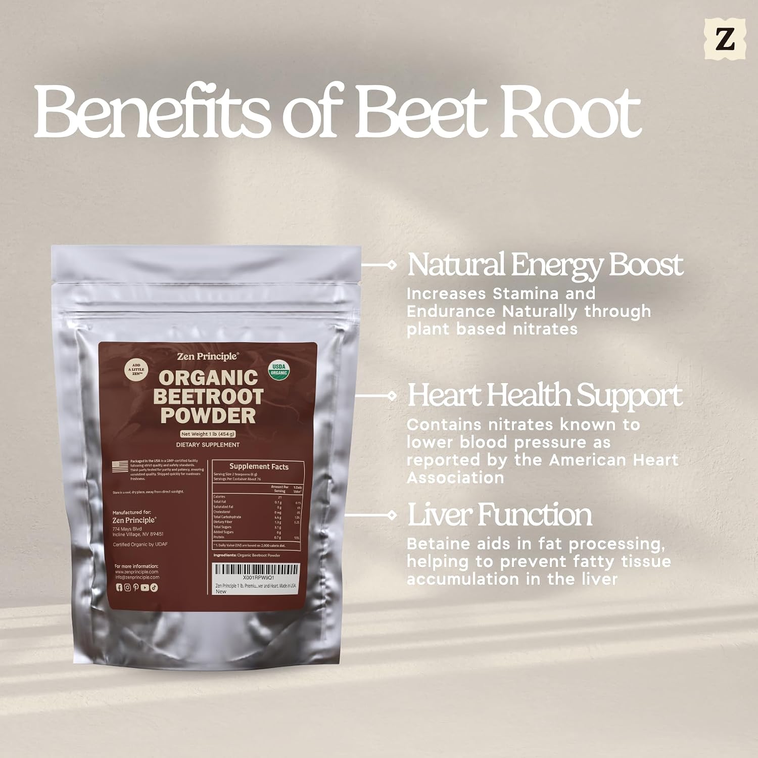 1 lb. Premium Organic Beetroot Powder. 100% USDA Certified. More Fiber and Less Sugar Than Beet Juice. All Natural Energy Boost