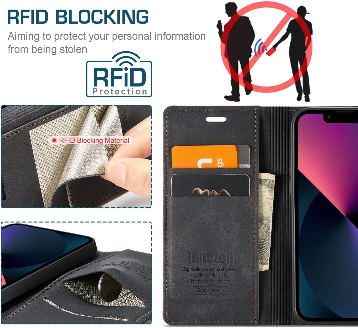 japezop iPhone 12 Mini Wallet Case with [RFID Blocking],Blue