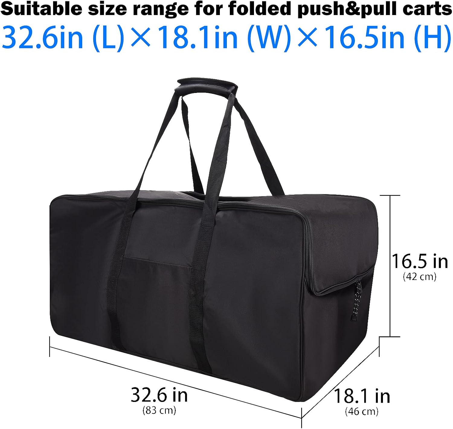 Golf Push Cart Bag 3 Wheel Folding Carry Bag for Push Carts Cover Protector Black Extra-Large Capacity Cover Collapsible