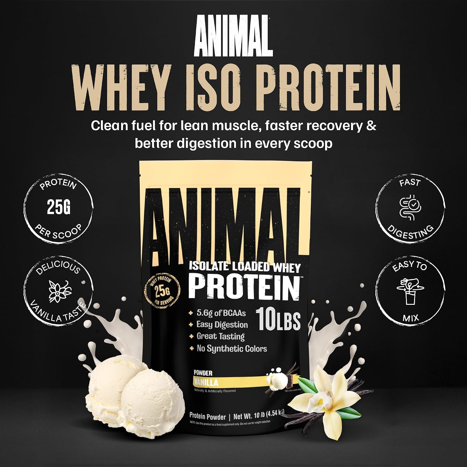 Animal Whey Isolate Protein Powder - Loaded for Pre & Post Workout Muscle Builder and Recovery with Digestive Enzymes for Men & Women - 25g Protein, Great Taste, Low Sugar - Chocolate 2 lbs