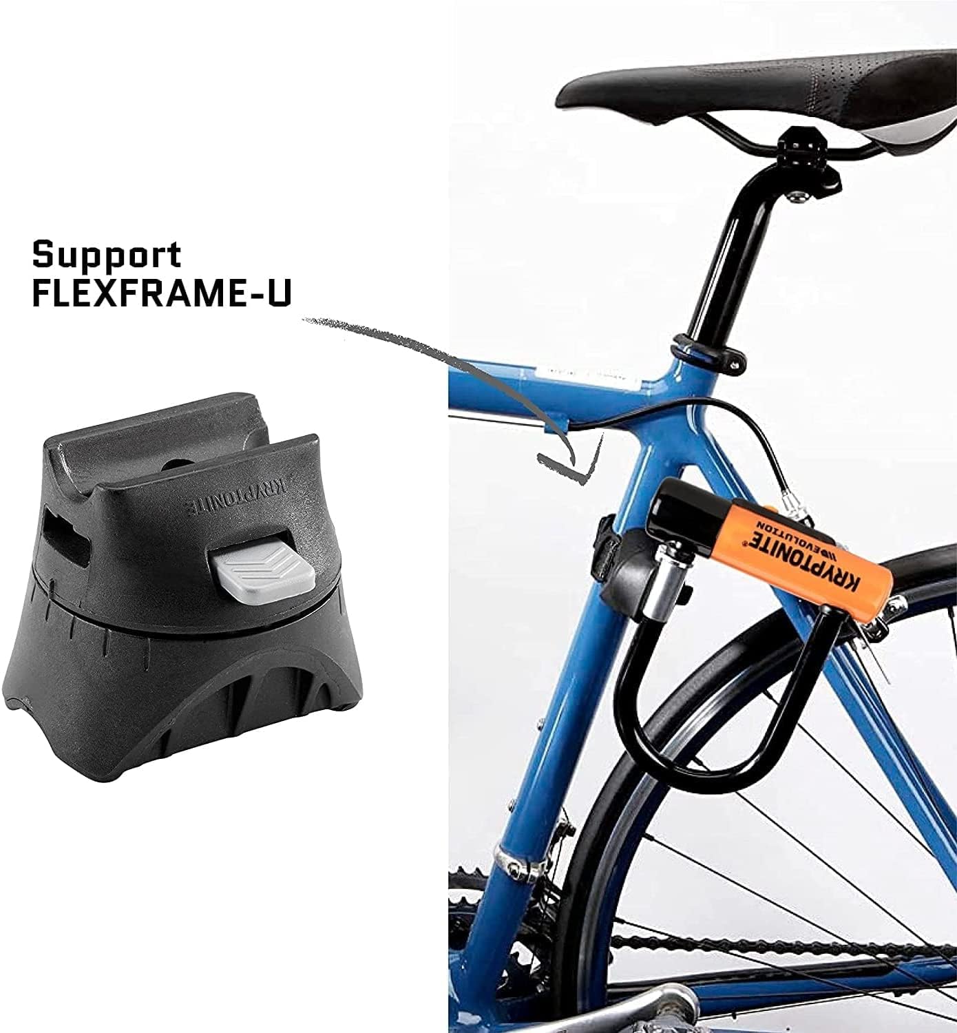Kryptonite Evolution Long Shackle Bike U-Lock, 14mm Steel Bicycle Lock | Heavy duty anti-theft security for bikes and scooters. 4in x 11.5in interior. Includes FlexFrame-U mounting bracket and keys.