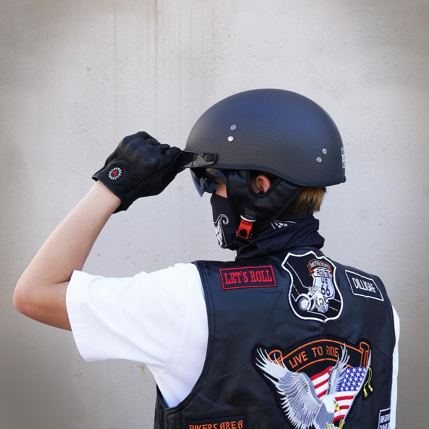 VCOROS Carbon Fiber Open Face Retro Motorcycle Half Helmet DOT