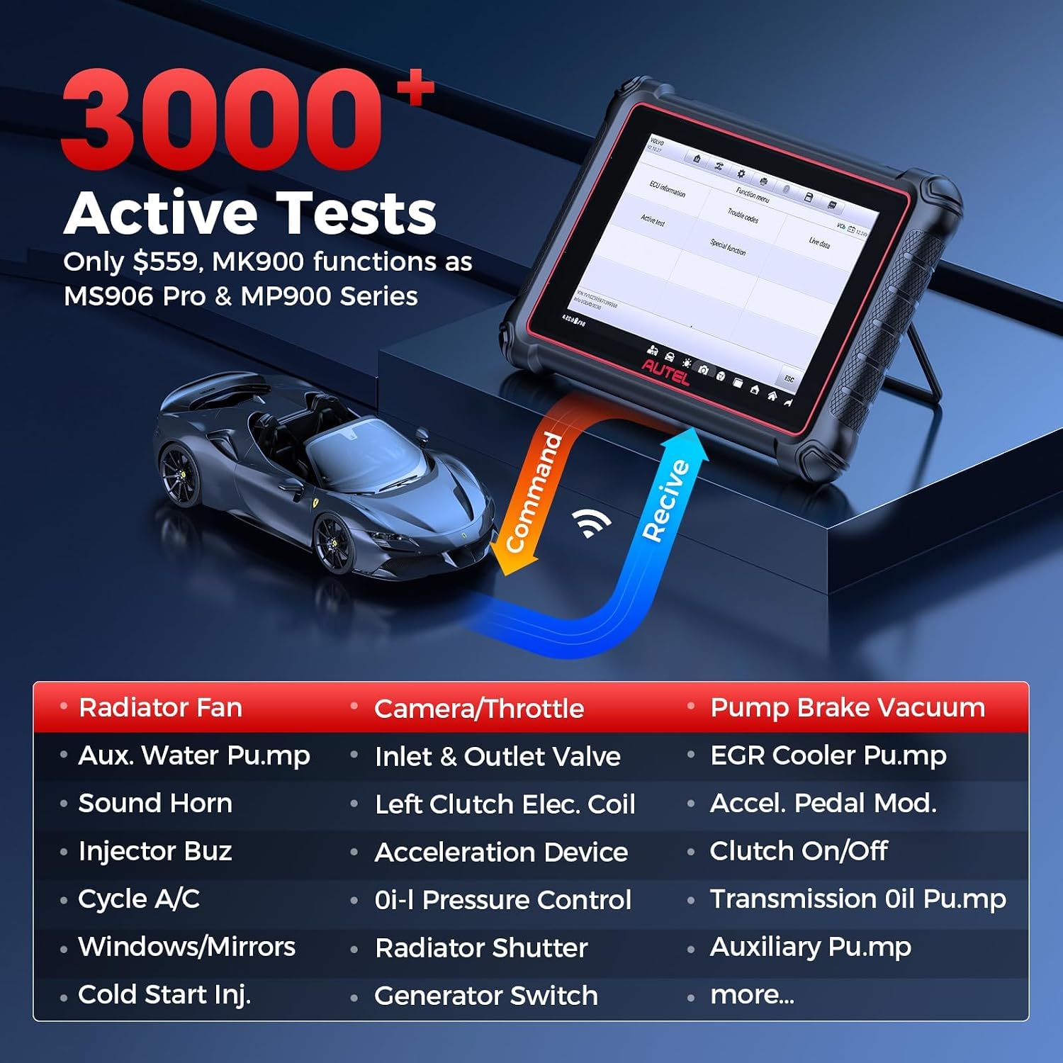 Autel Scanner MaxiCOM MK900: 3000+ Active Tests 40+ Service as MK900-BT | 8 in Up of MK808S MK808BT Pro MX808S