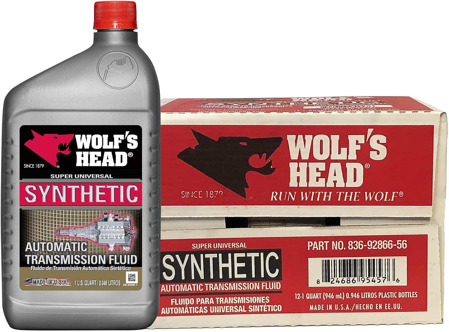 Wolf's Head Super Universal Synthetic Automatic Transmission Fluid (836-92866-56) 1 Quart Bottle, Pack of 12 | Made in USA