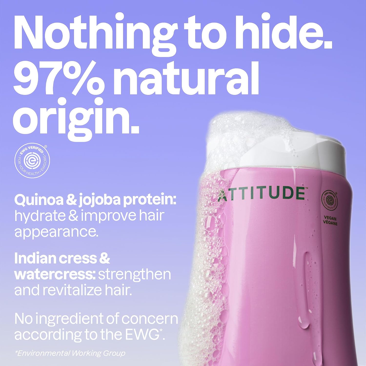 ATTITUDE Clarifying Hair Shampoo, EWG Verified, Restores Shine, Naturally Derived Ingredients, Vegan and Plant Based, Lemon Leaves and White Tea, 16 Fl Oz