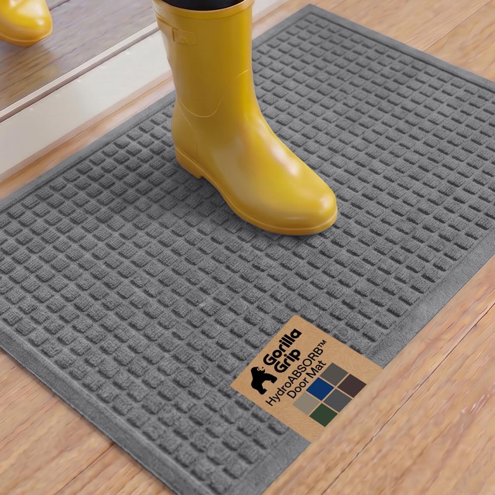 GORILLA GRIP® HydroABSORB Door Mat for Indoor Outdoor Use, 29x17 Black