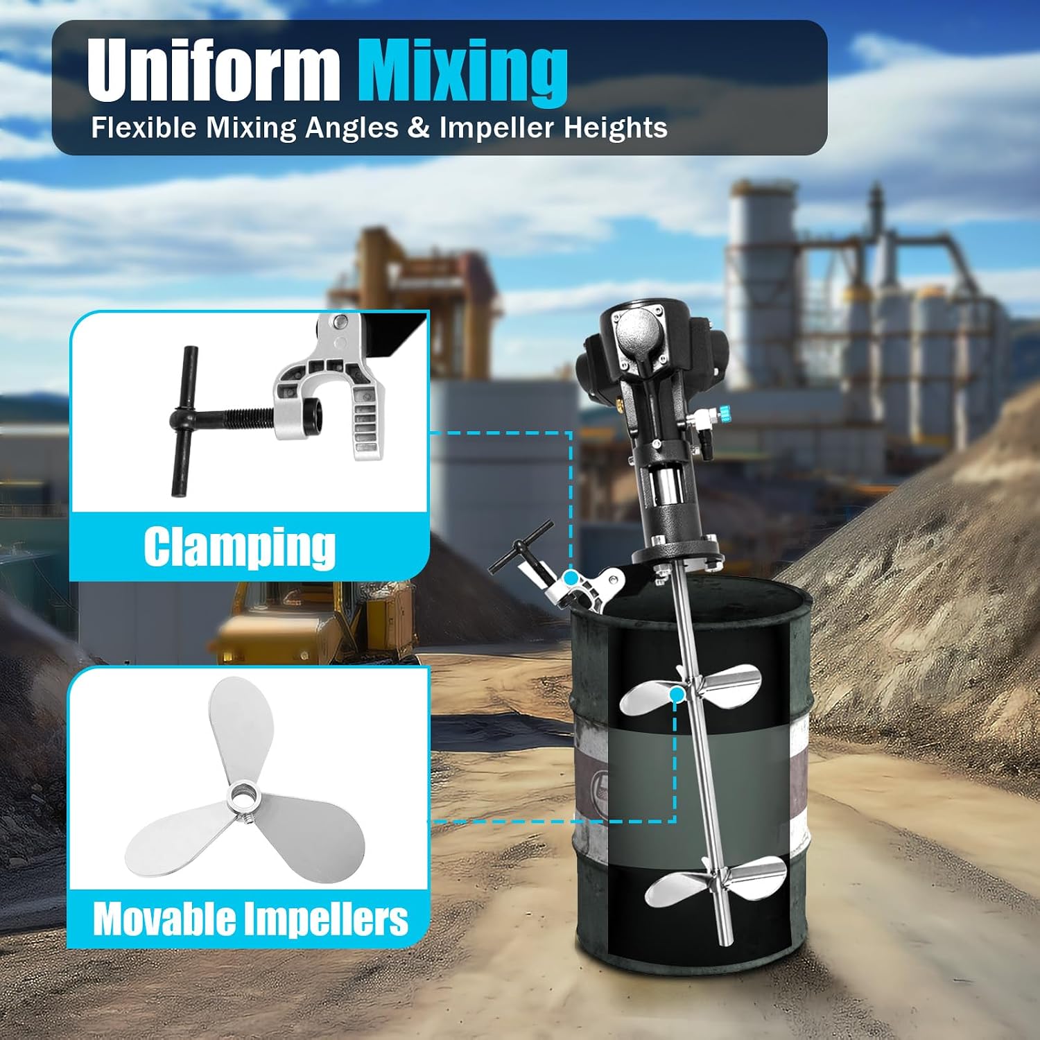 50 Gallon Pneumatic Automatic Paint Mixer Stainless Steel Pneumatic Mixer Paint Mixer Industrial Coating Ink Paint Mixer Air Agitator 1/2 HP 200L