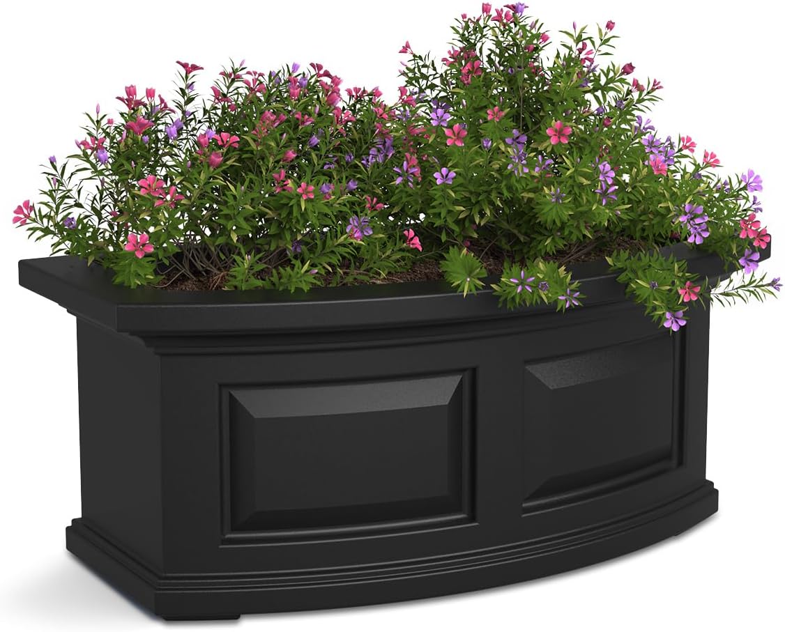 Mayne Nantucket 36in Self-Watering Rectangular Window Box Planter, White | Self-watering, All season, Fade resistant, Mounting brackets included, Built-in overflow, 15-year warranty
