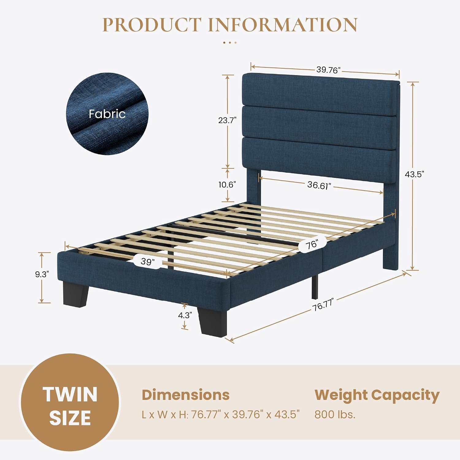 SHA CERLIN Full Platform Bed Frame with Upholstered Fabric Headboard, Grey