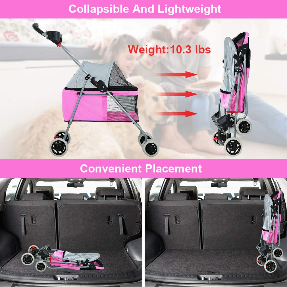 Pet Stroller 4 Wheels Posh Folding Waterproof Portable Travel Cat Dog Stroller with Cup Holder,Blue