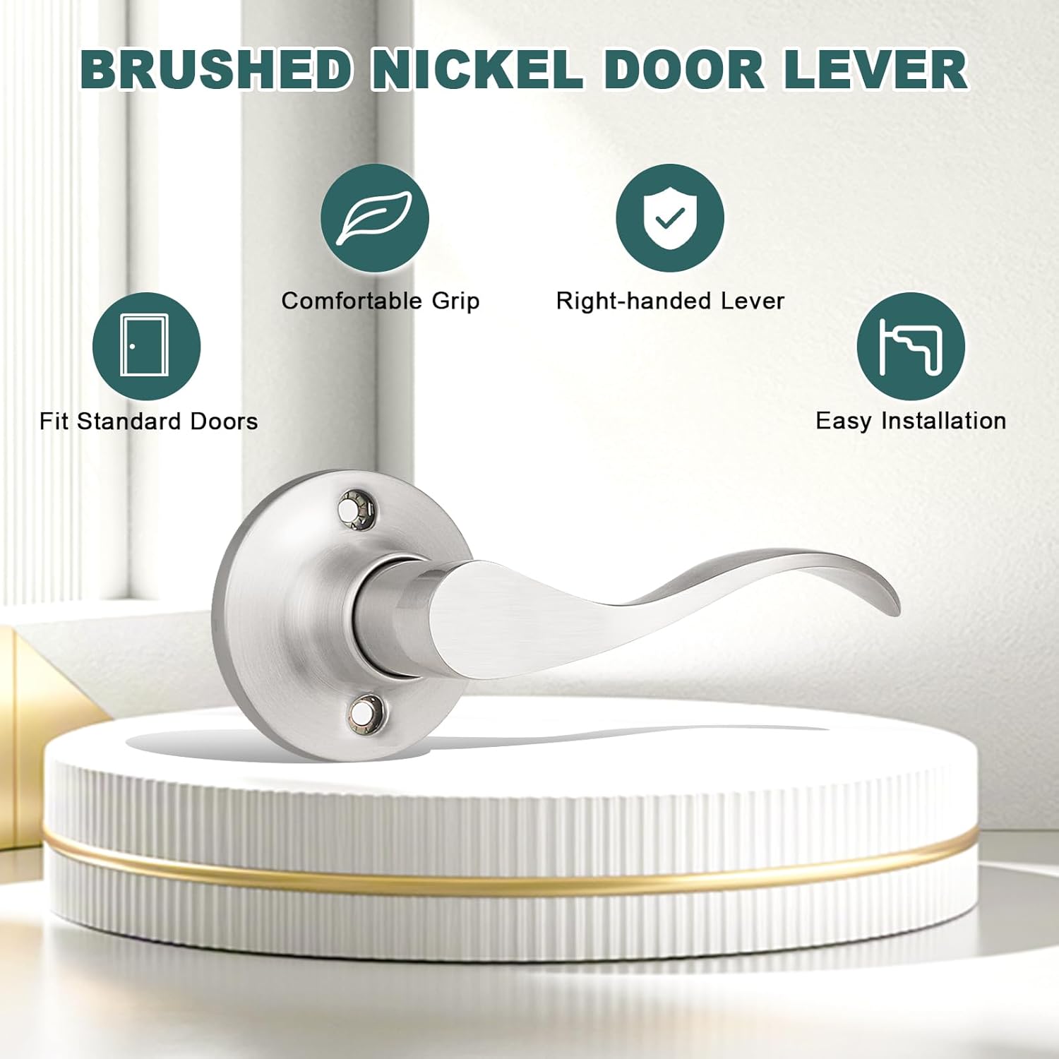 GOBEKOR 1 Pack Privacy Door Levers Brushed Nickel Lever Door Handles Interior for Bedroom and Bathroom Door Locks Wave Door Handles