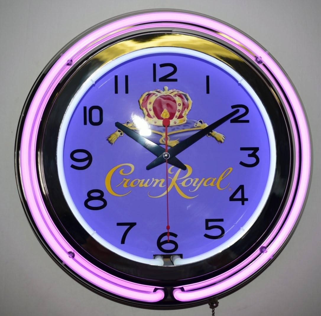 Crown Royal Whisky Logo Purple Double Neon Advertising Clock Man Cave Bar Decor