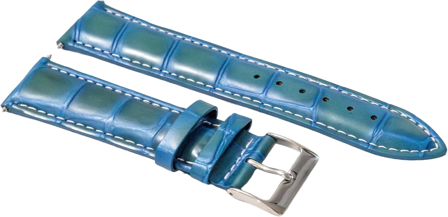 Ewatchparts 22mm Leather Watch Band Strap Compatible With Invicta Signature II 7282, 7345 Light Blue With White Stitching