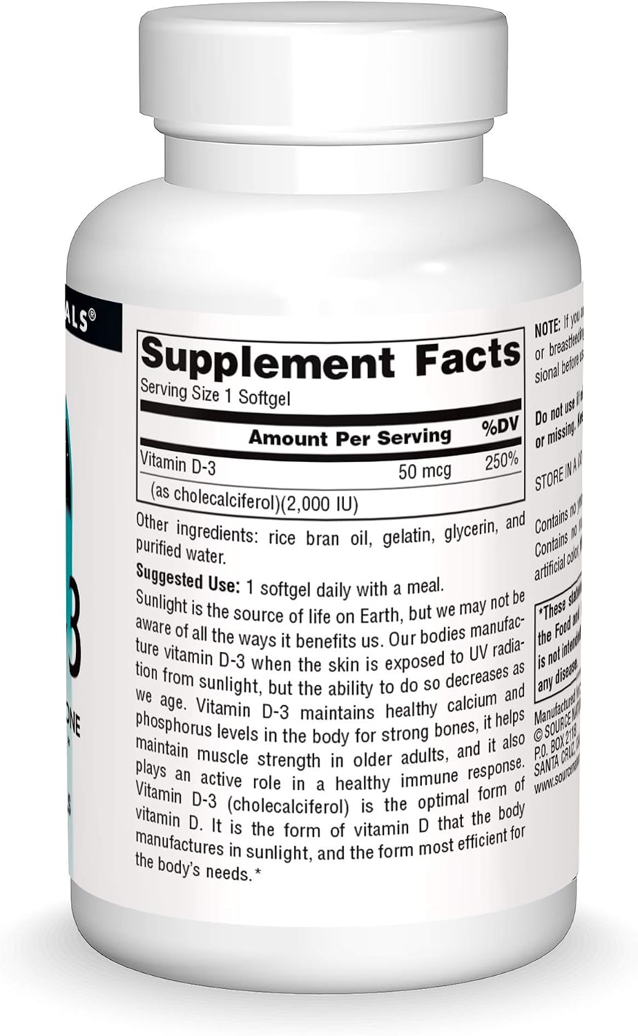Source Naturals, Vitamin D-3, 2000 IU - 200 Softgels | Supports Bone & Immune Health*