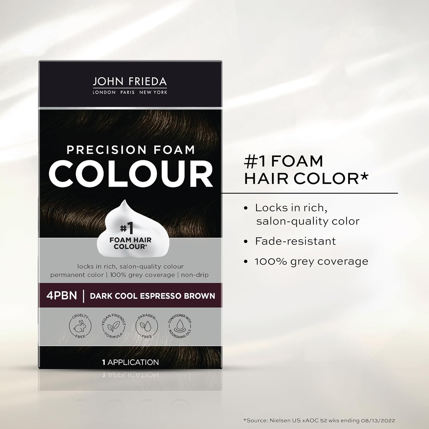 John Frieda Precision Foam Colour Light Natural Blonde 9N, 1 Application | Full Gray Coverage, Anti-Fade Color, Light Blonde Tone, Deep Saturation, Easy Foam Application