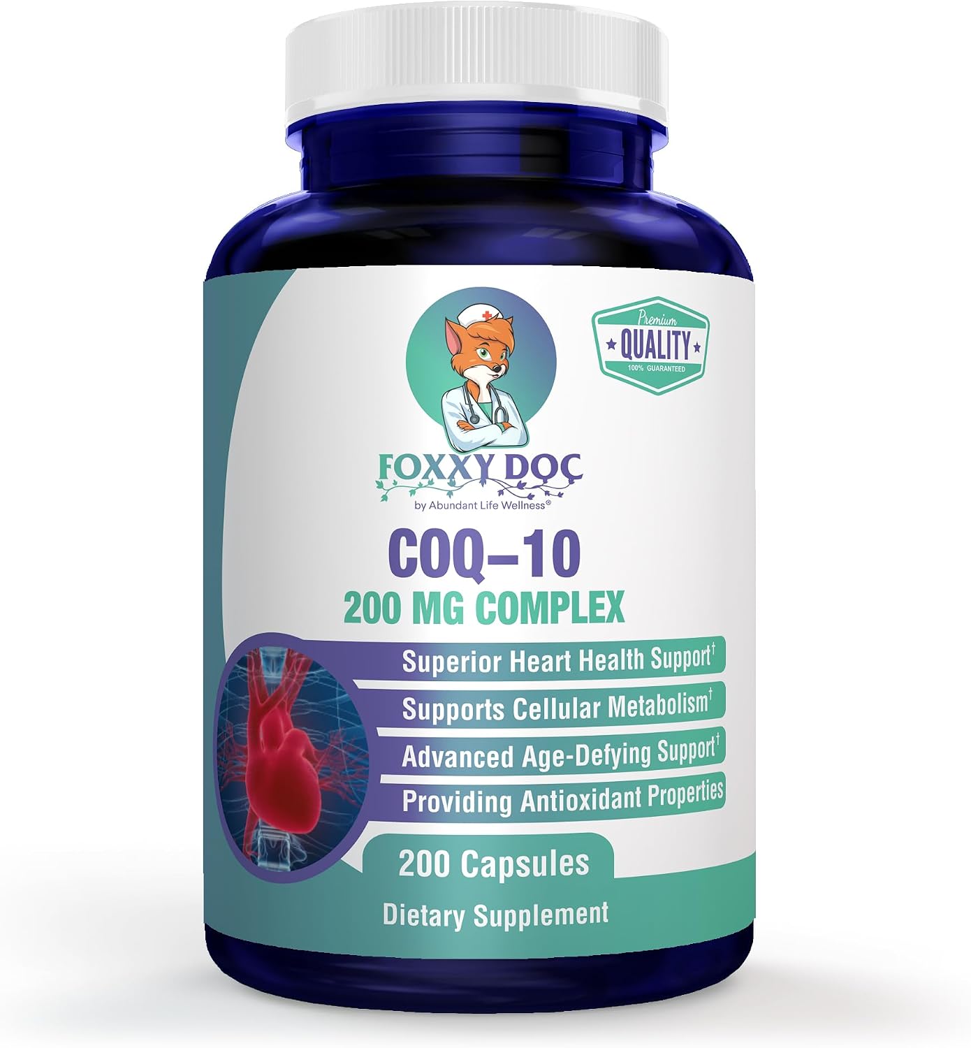 CoQ10 - Co-Enzyme Q10-200 mg - Excellent Value - 200 Caps - Quick Absorption - Veg. Caps - Non-GMO - Ubiquinone - Heart & Cellular Energy & Brain