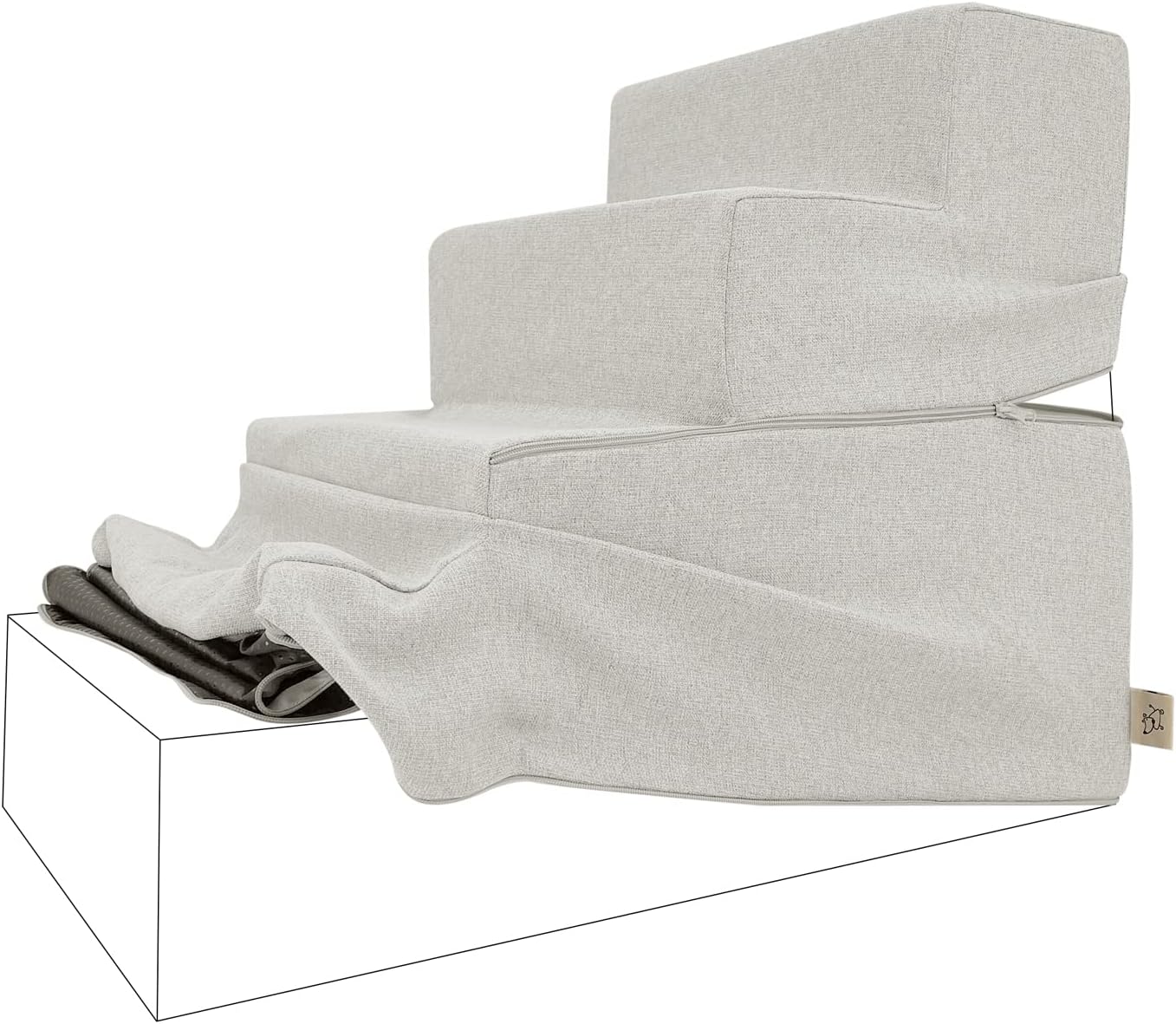 Best Pet Supplies Non-Slip Foam Dog Stair & Pet Ramp, Balanced Indoor Step Support - Foldable Stair, Ash Gray Linen,3-Step